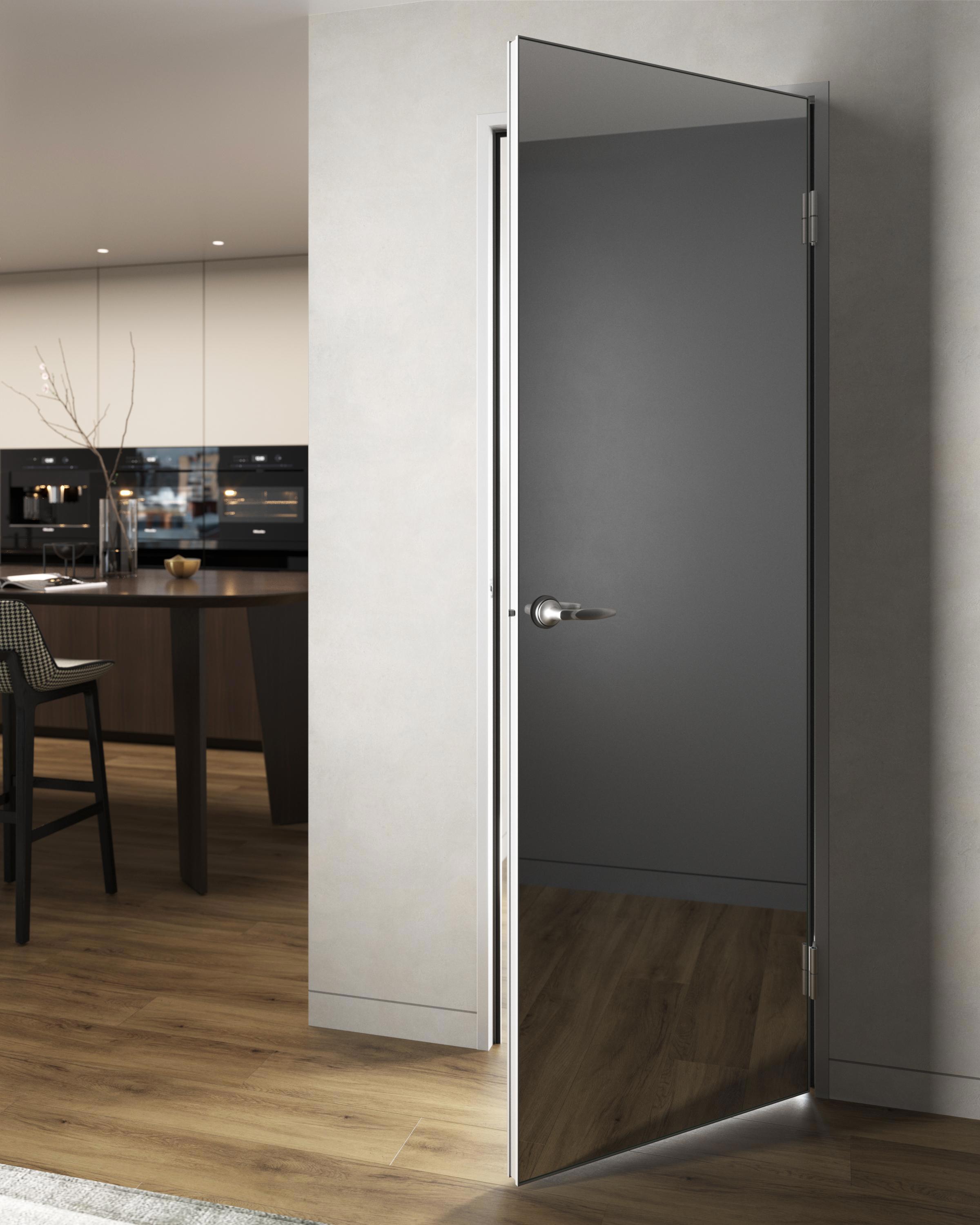 Изображение товара Дверь стеклянная GS Building Лофт Mirror правый 200x70см CPL цвет серый с замком и петлями