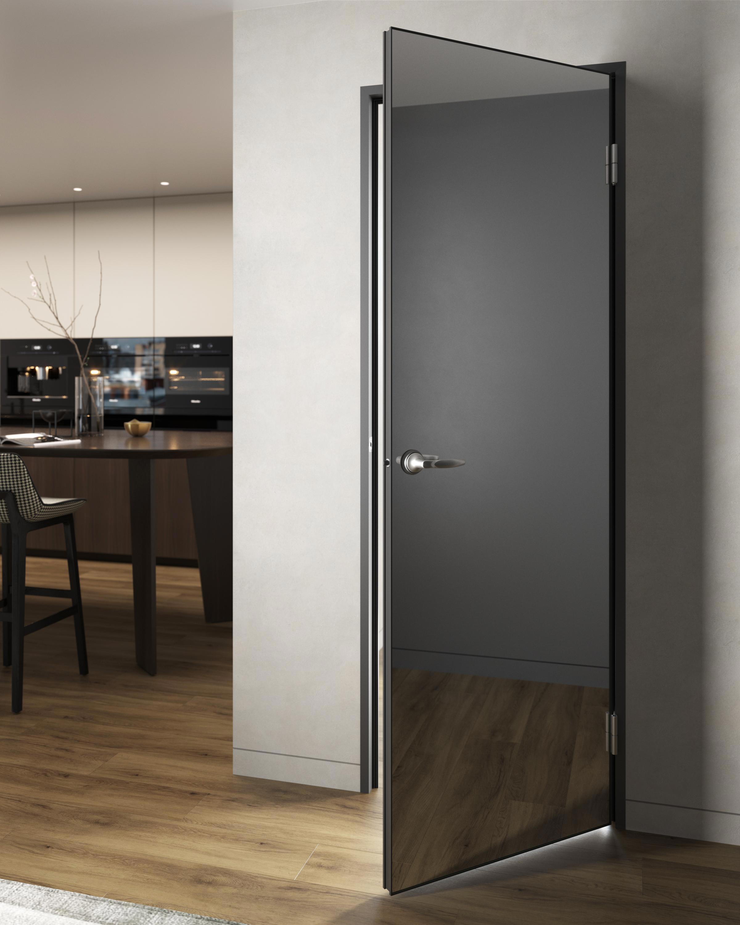 Изображение товара Дверь стеклянная GS Building Лофт Mirror правый 200x80см CPL цвет черный с замком и петлями