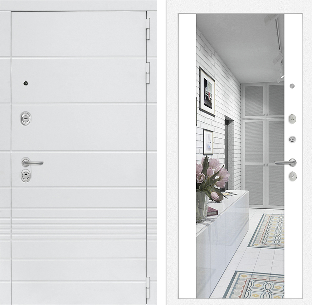 Изображение товара Входная дверь Лабиринт Трендо 205x88см правый цвет белый софт/белый камень с зеркалом