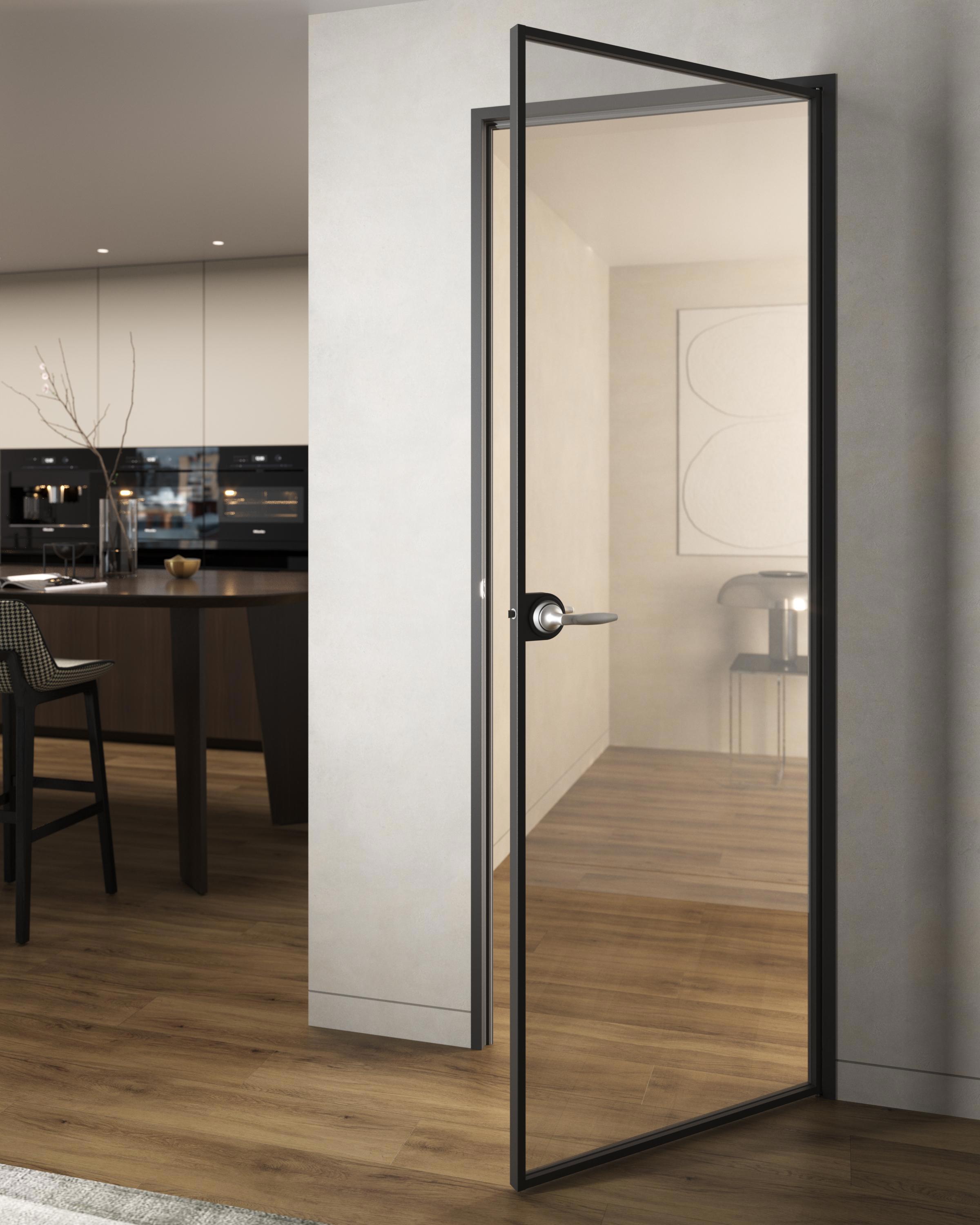 Изображение товара Дверь стеклянная GS Building Лофт левый 200x80см CPL черный замок петли