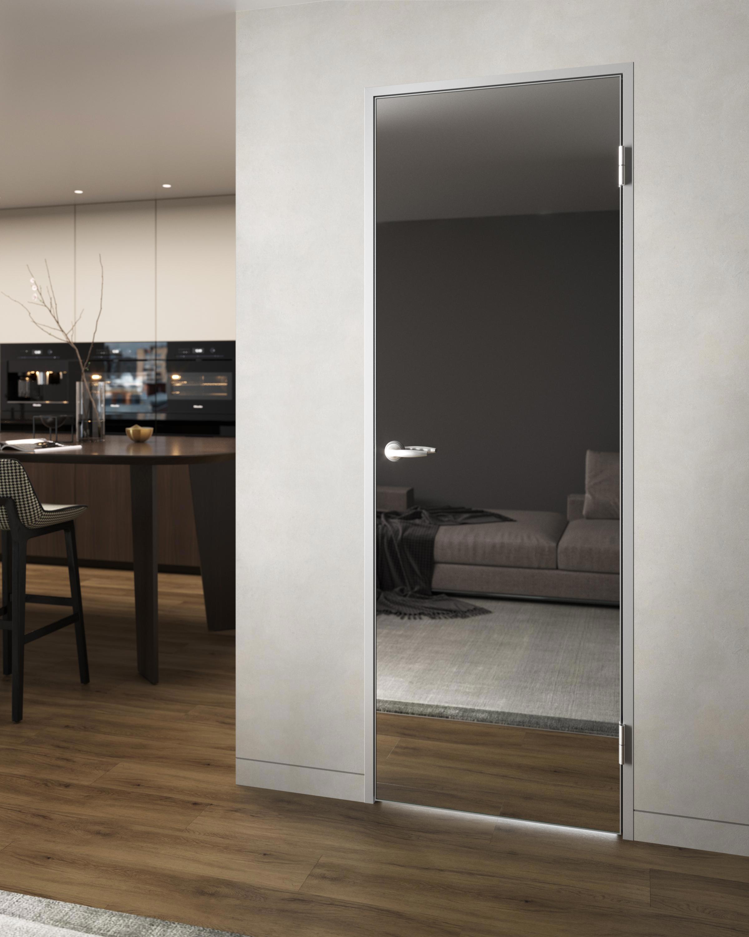 Изображение товара Дверь стеклянная GS Mirror левый 200x80см CPL цвет серый с замком и петлями