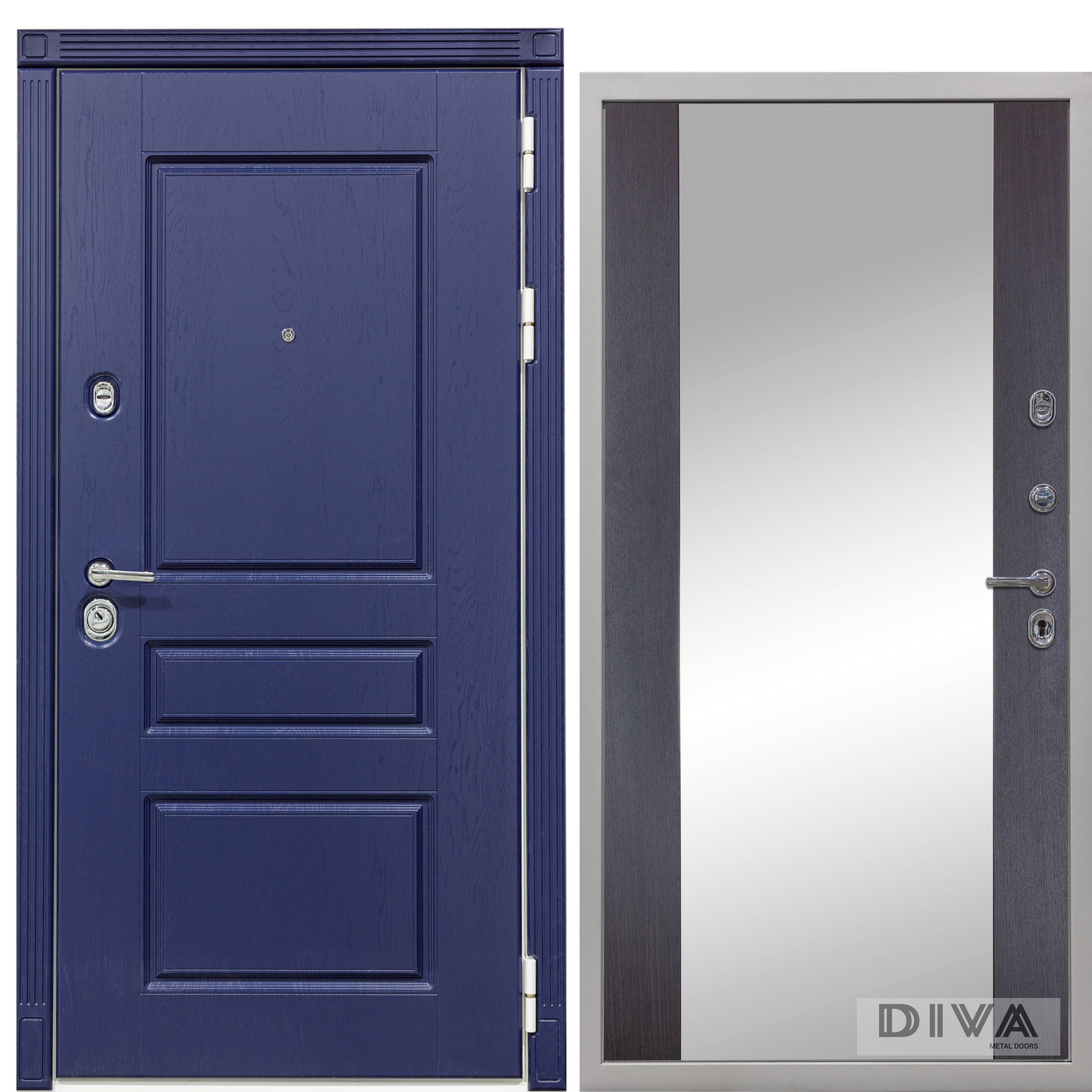 Изображение товара Входная дверь Diva МД-45 205x86см левый цвет Д15 венге/роял синий с зеркалом