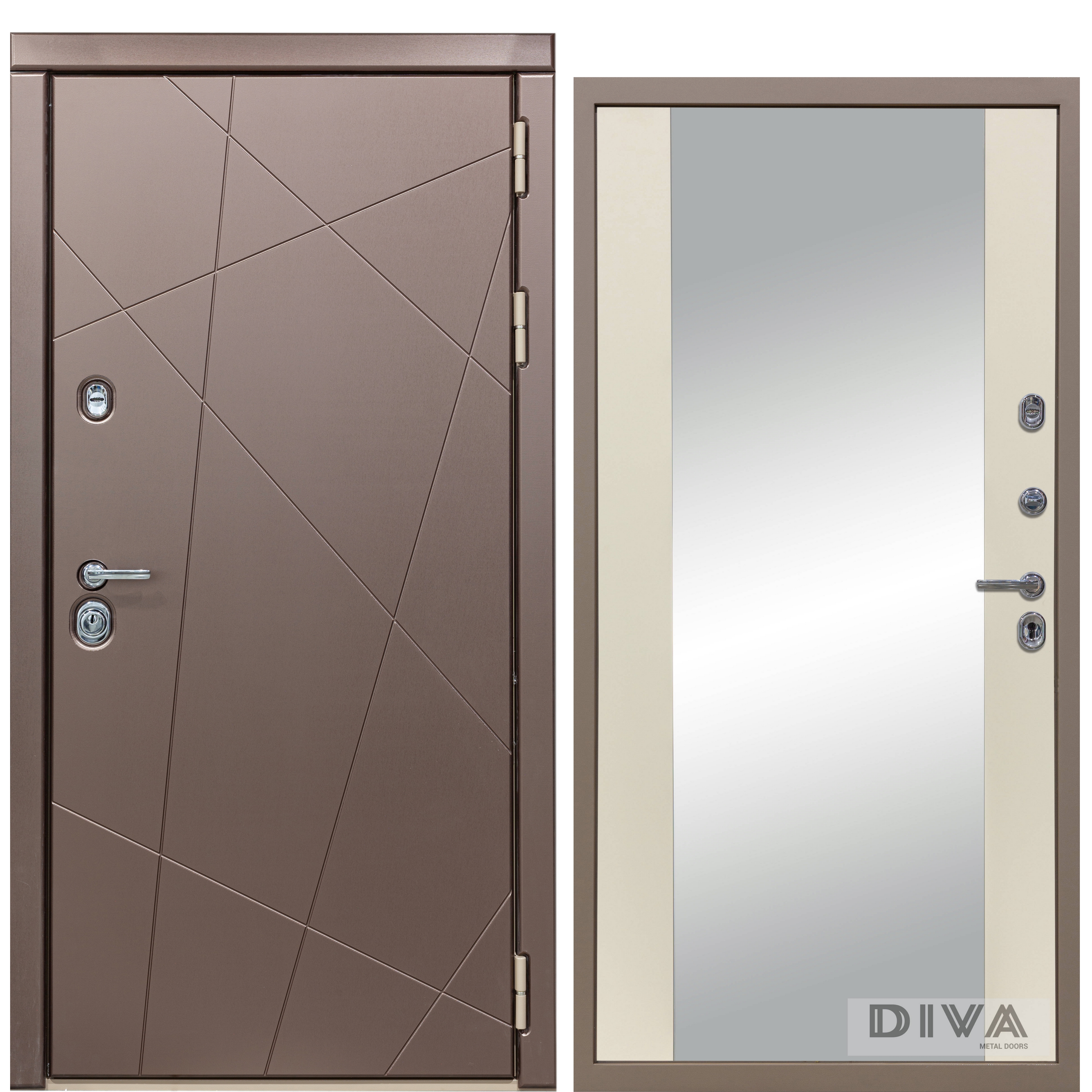 Изображение товара Входная дверь Diva МД-50 205x96см правый цвет Д15 софт шампань/бронза с зеркалом