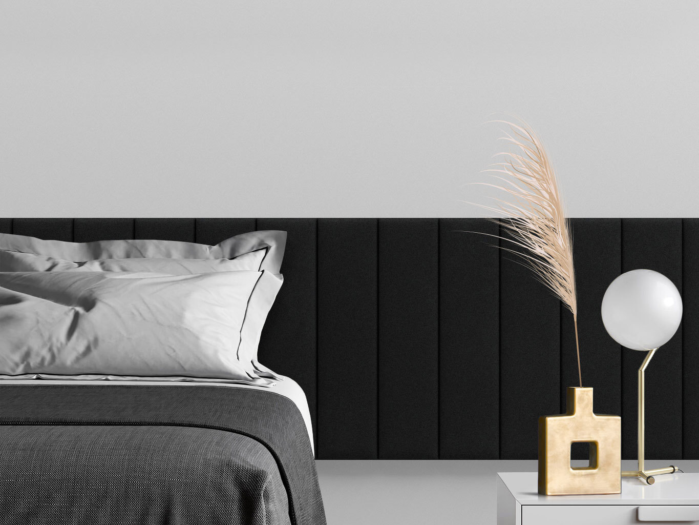 Изображение товара Мягкая панель Tartilla Velour Black - 600x150x35 мм, 4 шт