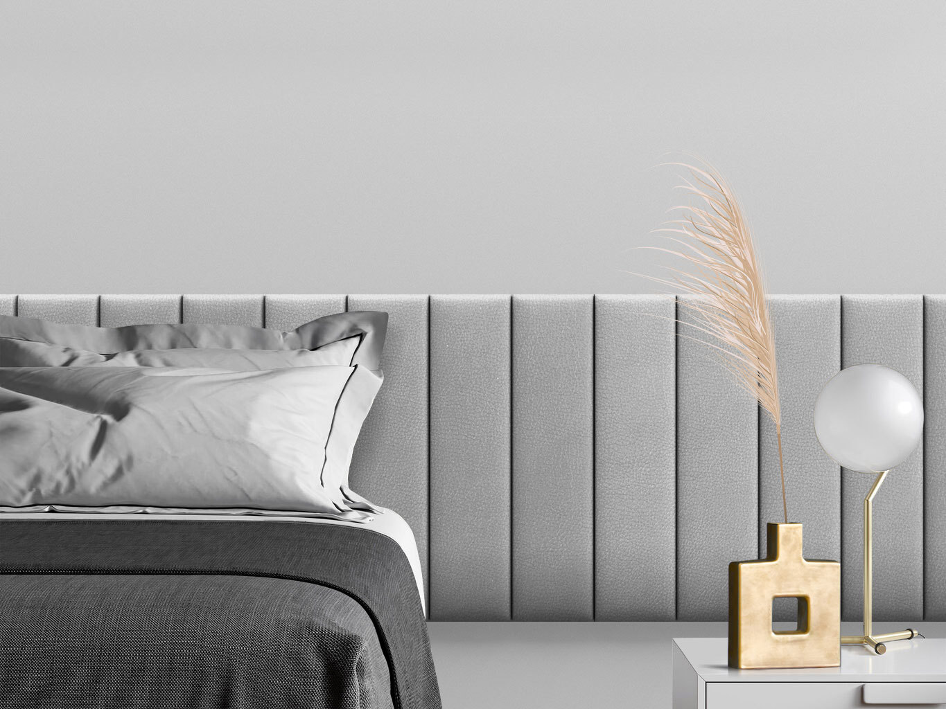 Изображение товара Mягкие панели Tartilla Eco Leather серебристые 600x150x35 мм (4 шт)