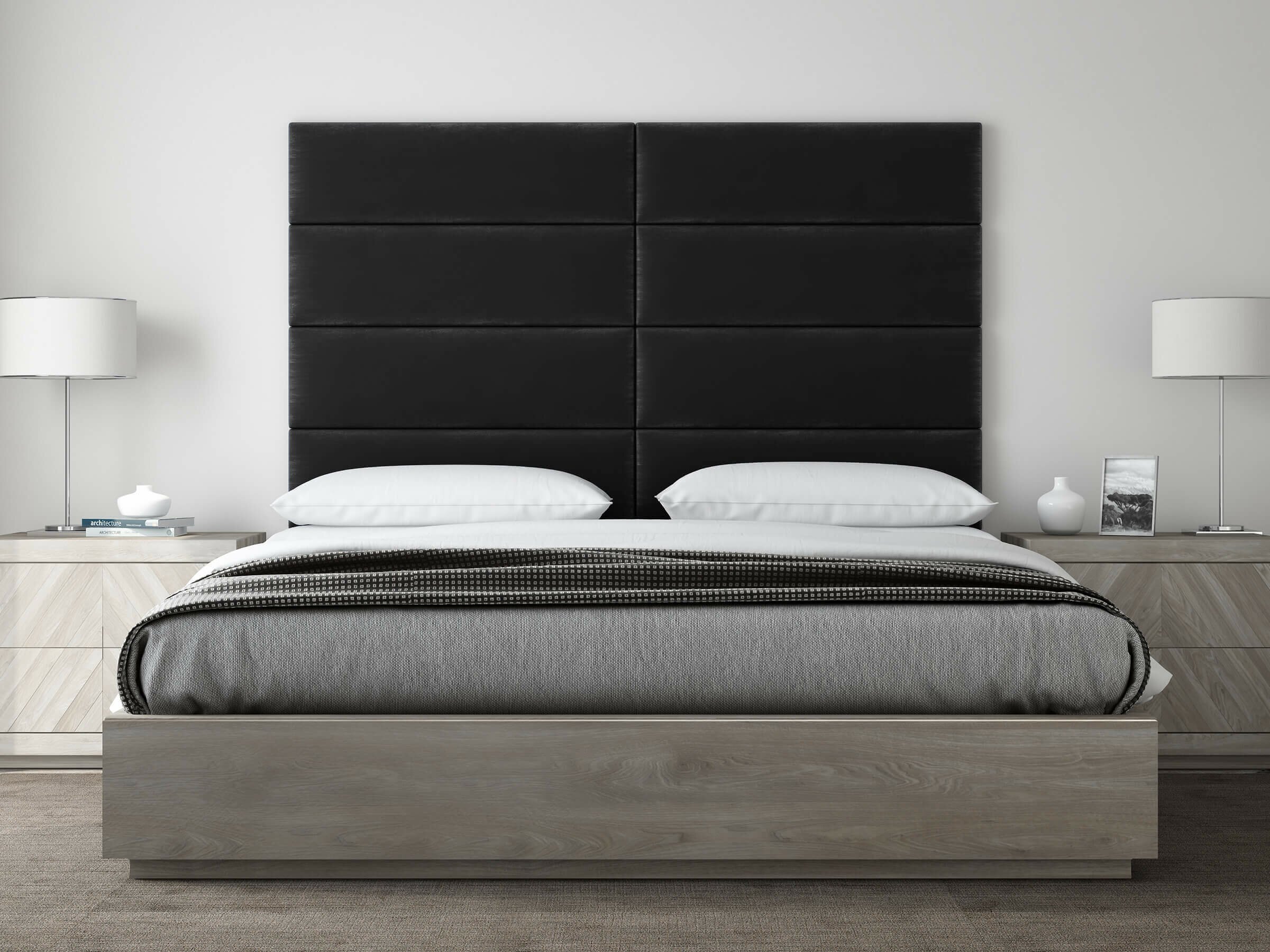 Изображение товара Комплект мягких панелей Tartilla прямоугольник велюр цвет черный 1000x300x29мм 4шт