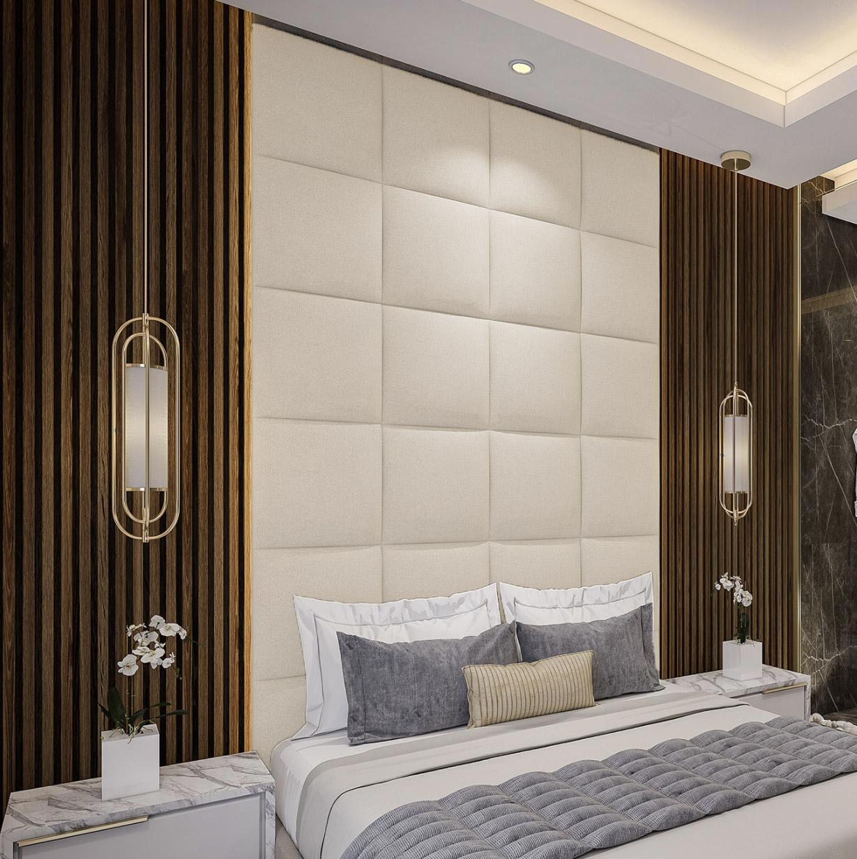 Изображение товара Комплект мягких панелей Tartilla квадрат эко кожа цвет ваниль 500x500x29мм 2шт