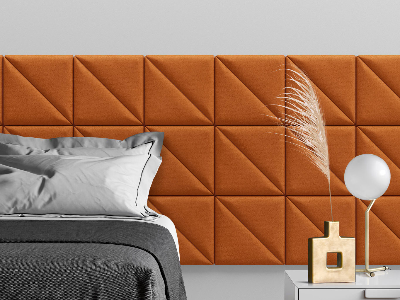 Изображение товара Комплект мягких панелей Tartilla треугольник велюр цвет оранжевый 300x300x29мм 2шт