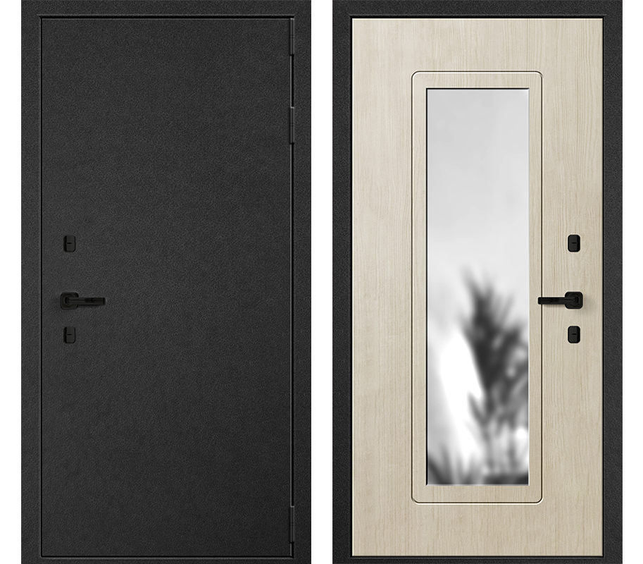 Изображение товара Входная дверь Амега Термо 2 220x90см правый цвет дуб крафт белый/крокодил черный с зеркалом