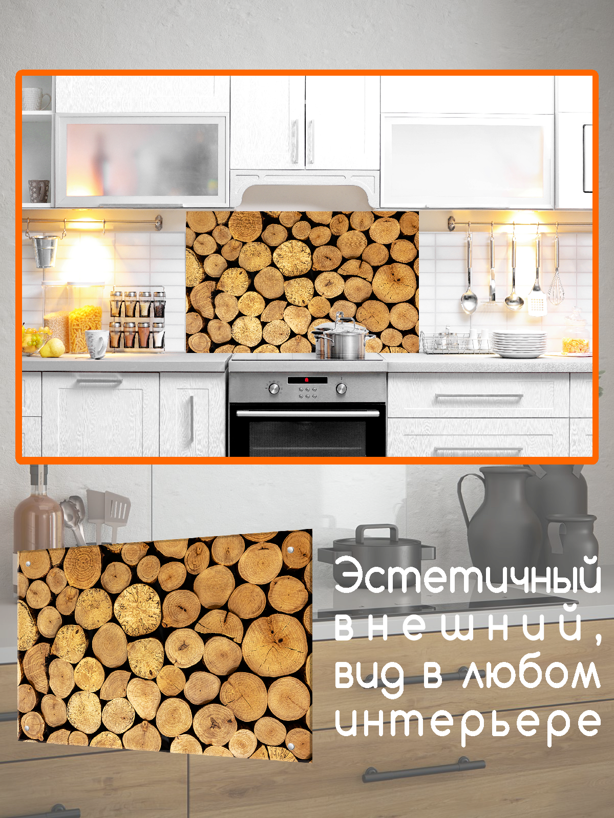 Изображение товара Защитный экран Born to print Спил бревна 60x90x0.4 см закаленное стекло цвет прозрачный