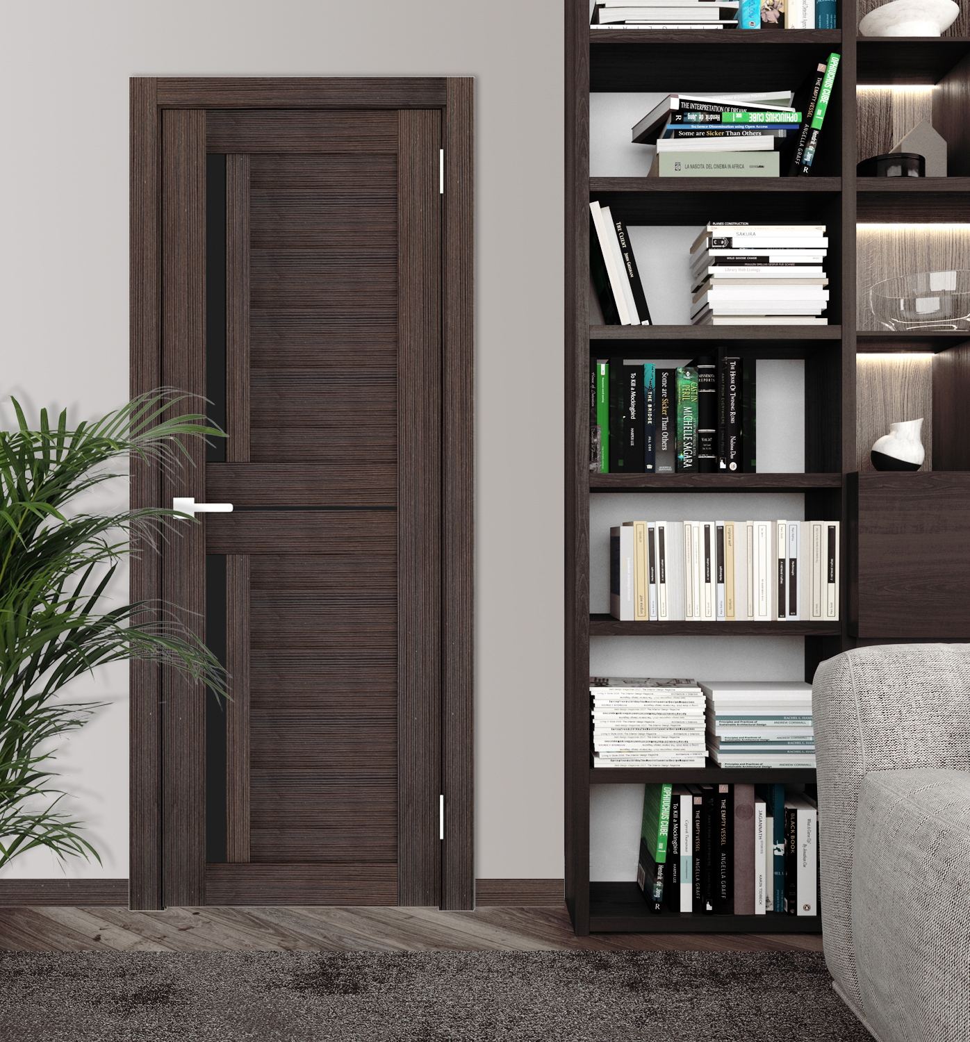 Изображение товара Комплект межкомнатной двери Лесма Стиль Рондо 31 эковенге с стеклом black star 200x70см