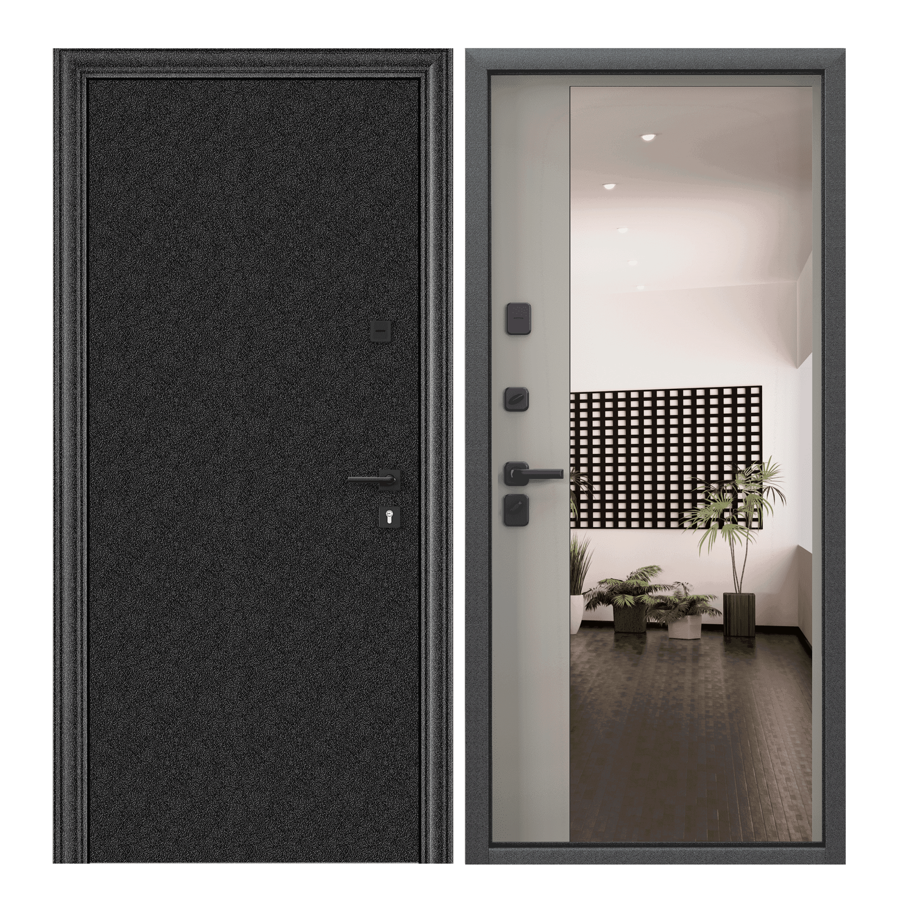 Изображение товара Входная дверь металлическая Torex Comfort X 205x95см левый цвет крема/черный шелк с зеркалом