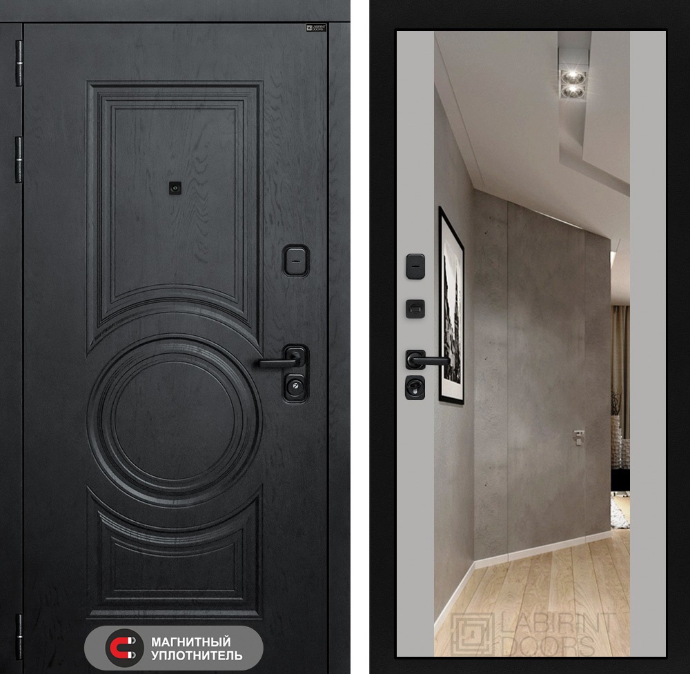 Изображение товара Входная дверь Лабиринт Гранд 205x96см левый цвет грей софт/альберо блэк с зеркалом