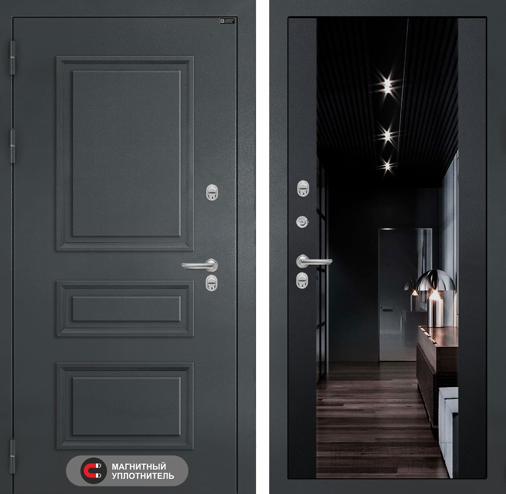 Изображение товара Входная дверь Лабиринт Атлантик 205x88см левый цвет черный кварц/шагрень с зеркалом