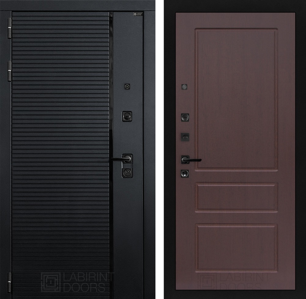 Изображение товара Входная дверь Лабиринт Пиано левый П03, 205x96 см, черный кварц/орех премиум