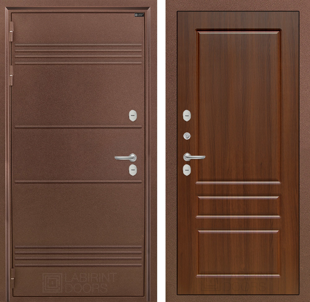 Изображение товара Входная дверь Лабиринт Термо Лайт П-03 левый 205x96 См орех бренди/антик медный