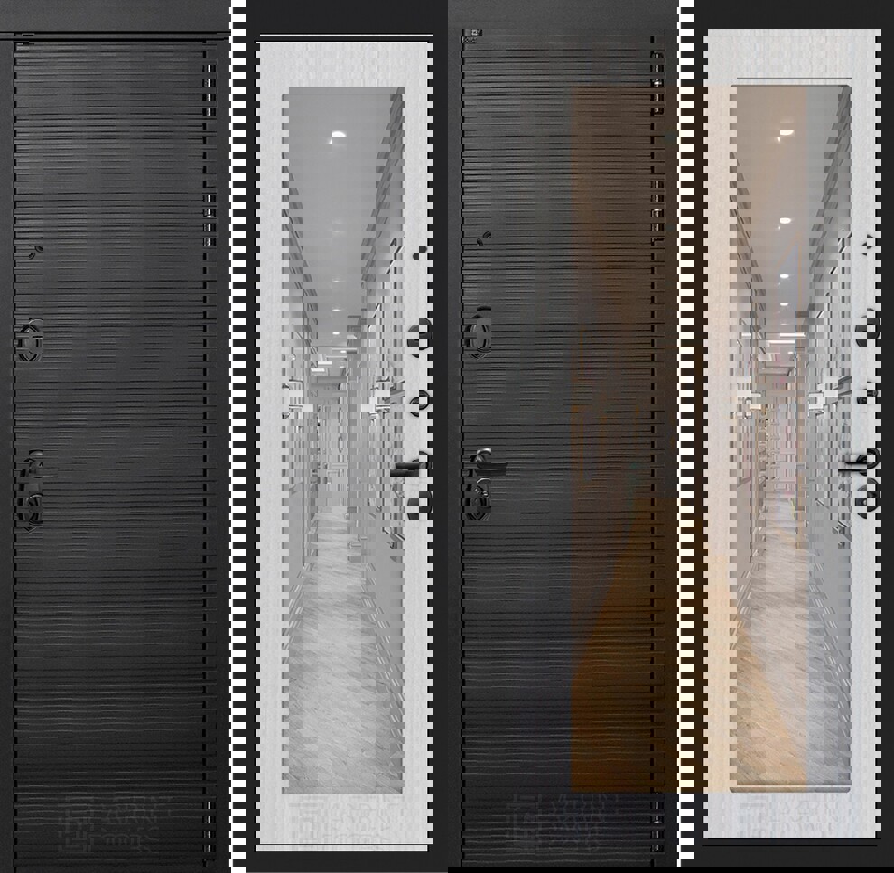 Изображение товара Входная дверь Лабиринт Вулкано 199смx96см правый сандал белый/антрацит софт с зеркалом