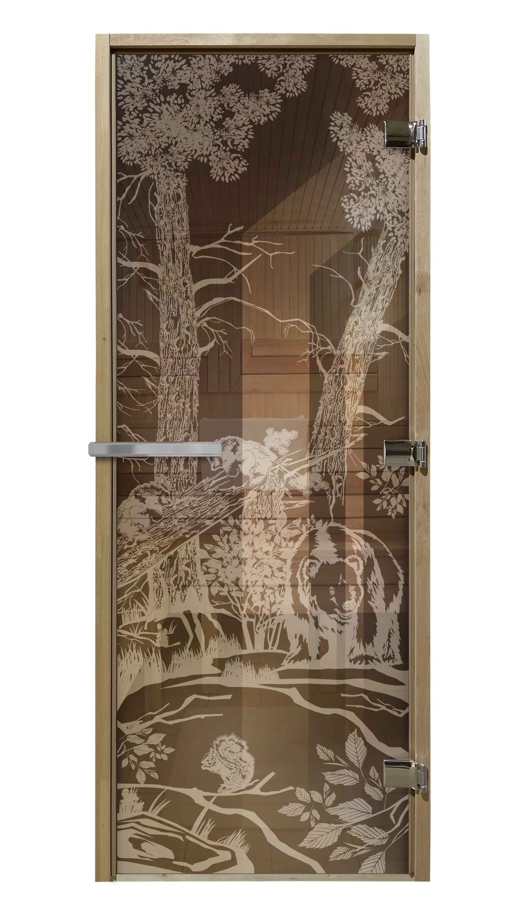 Изображение товара Дверь для сауны стеклянная бронзовый Doorwood Мишка в лесу 190x70см
