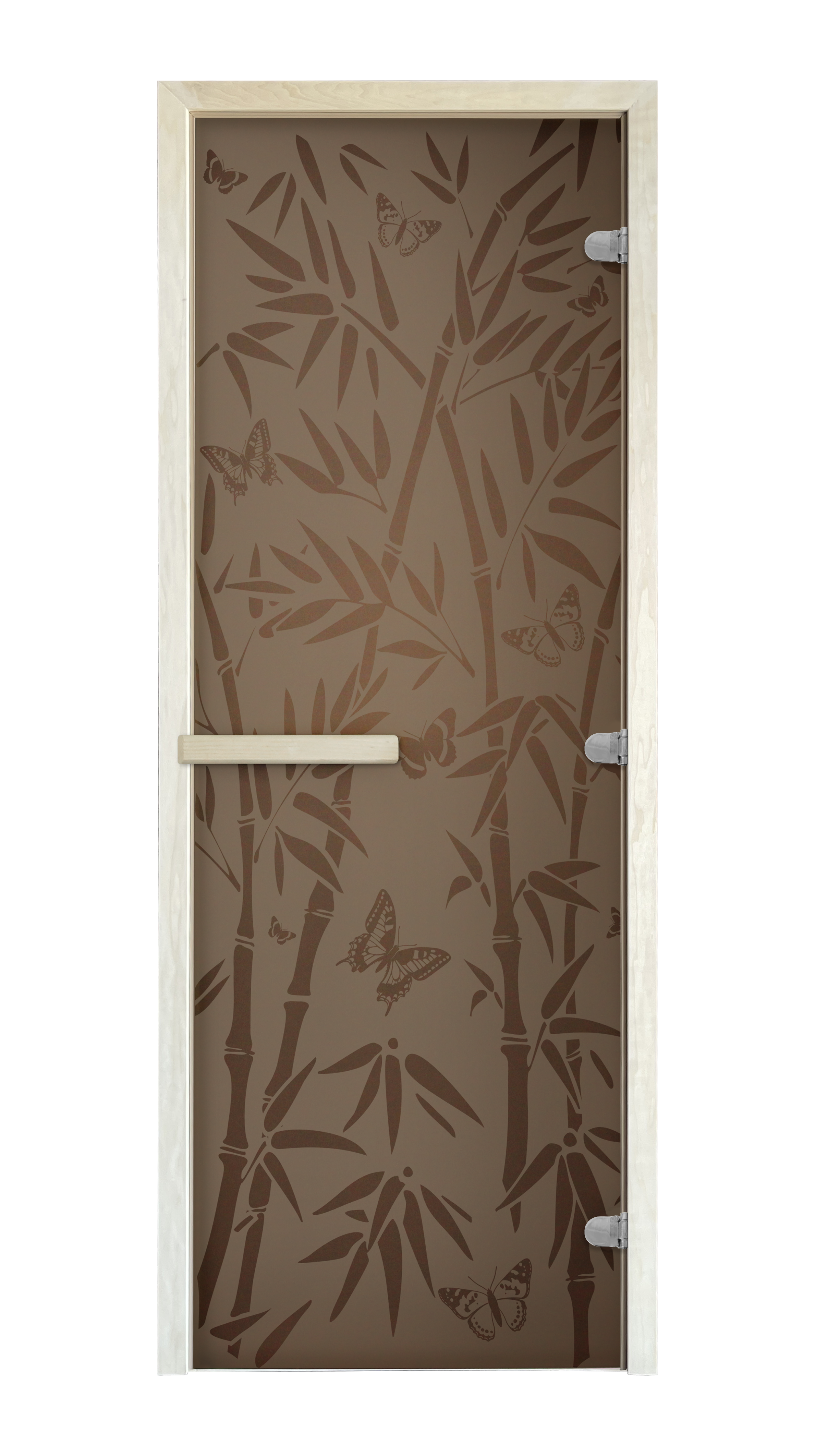 Изображение товара Дверь для сауны стеклянная бронзовый матовый Doorwood Бамбук и бабочки 190x70см
