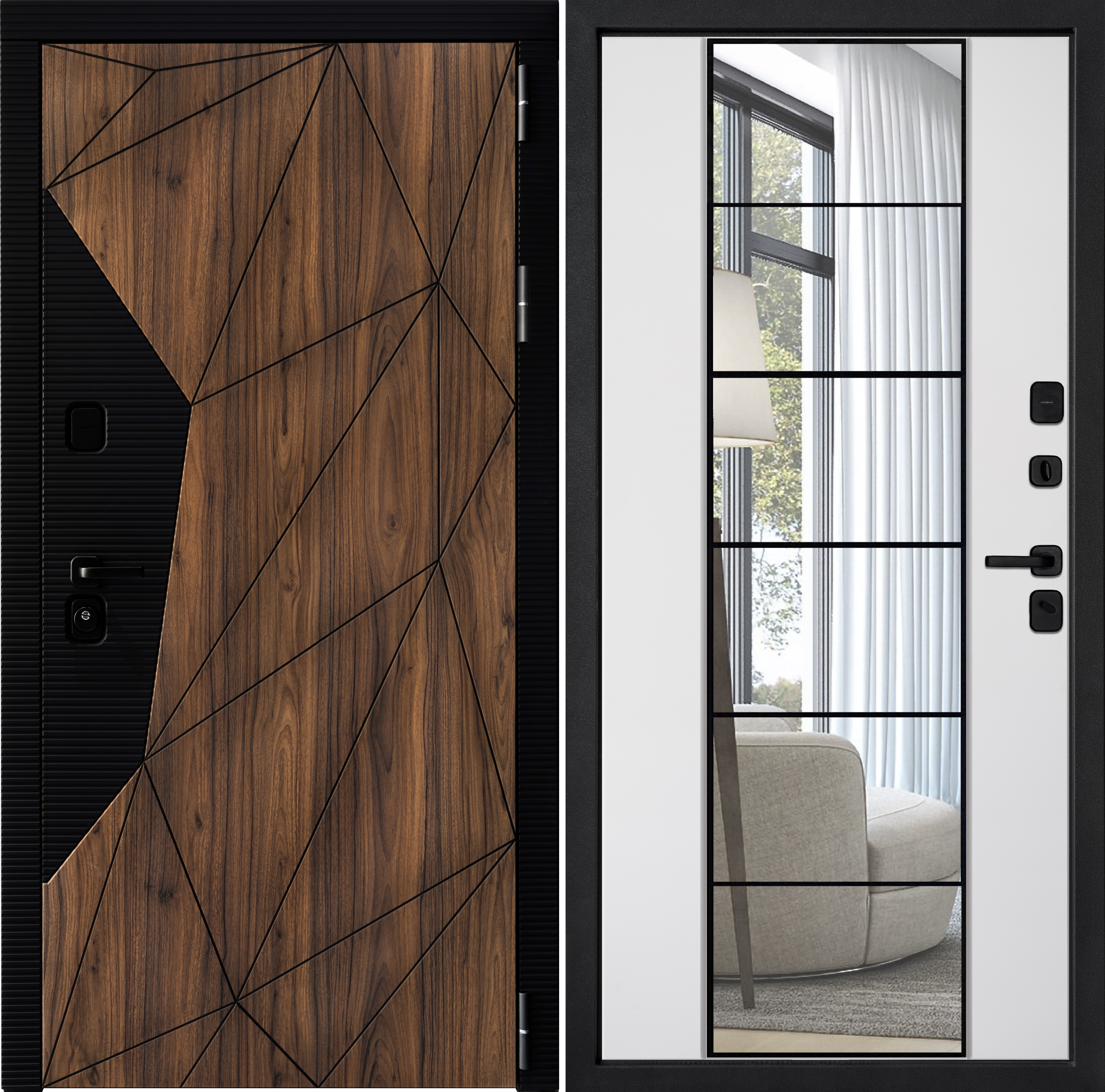 Изображение товара Дверь Континент Спарта 11 Базальтовая плита Входная дверь с зеркалом и МДФ орех каньен