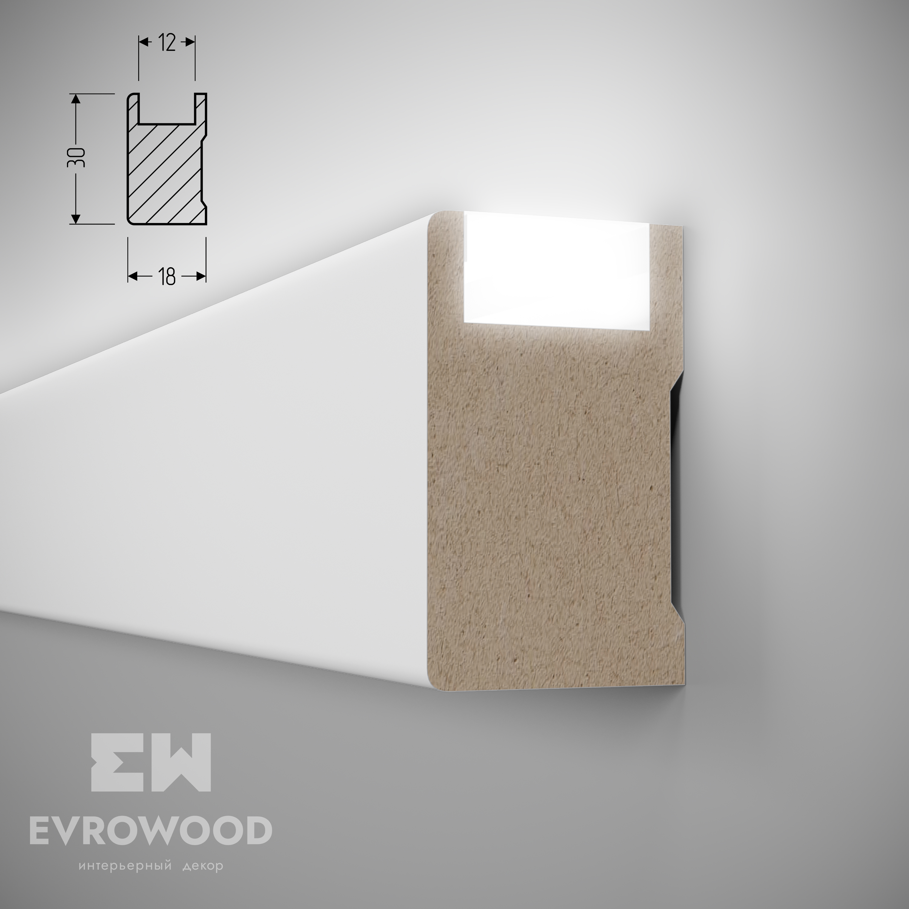 Изображение товара Рейка Evrowood МДФ 30x18x2000мм цвет белый