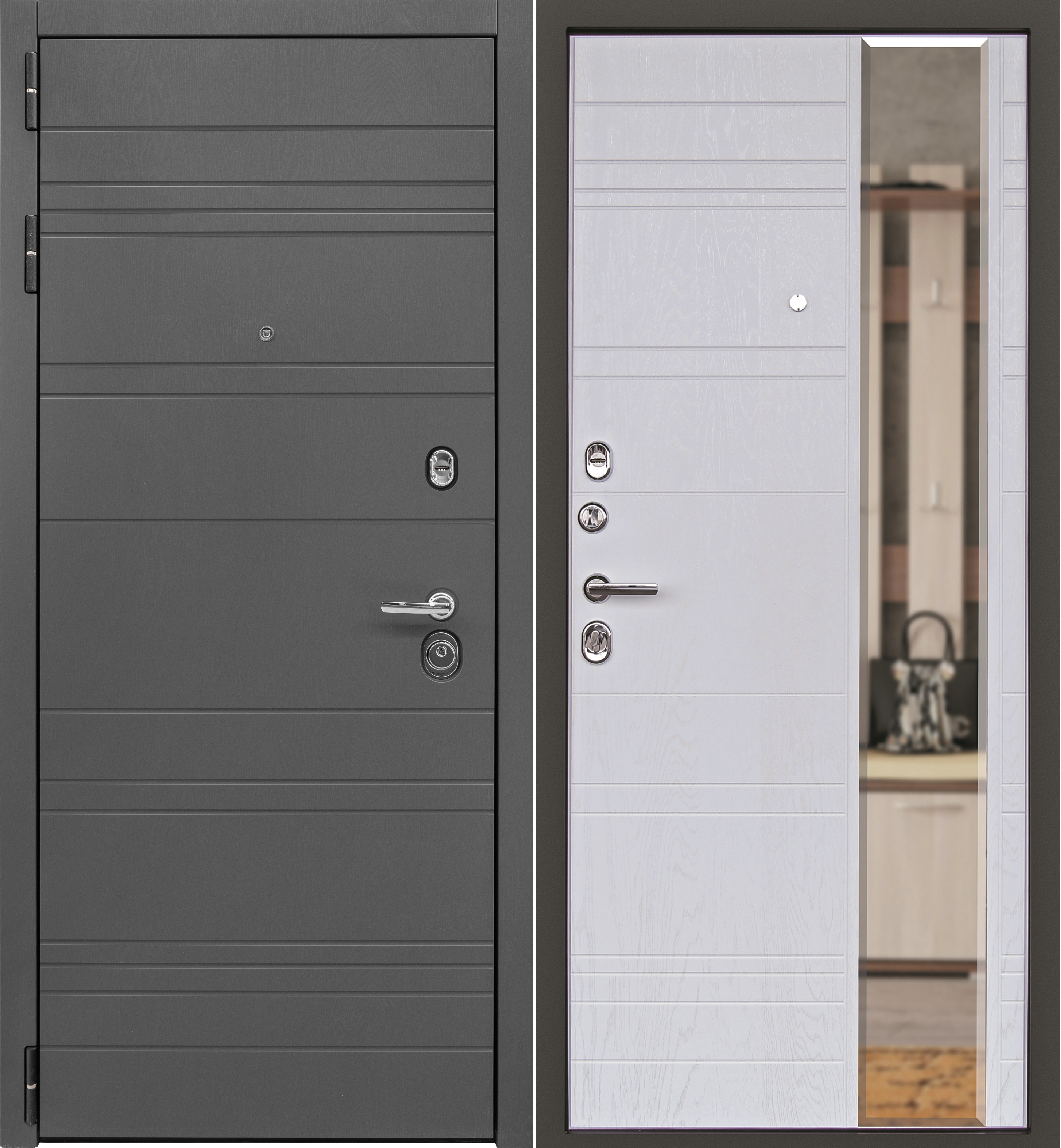 Изображение товара Входная дверь Дверной Континент Новелло 205x96см левый цвет альберо браш/графит с зеркалом