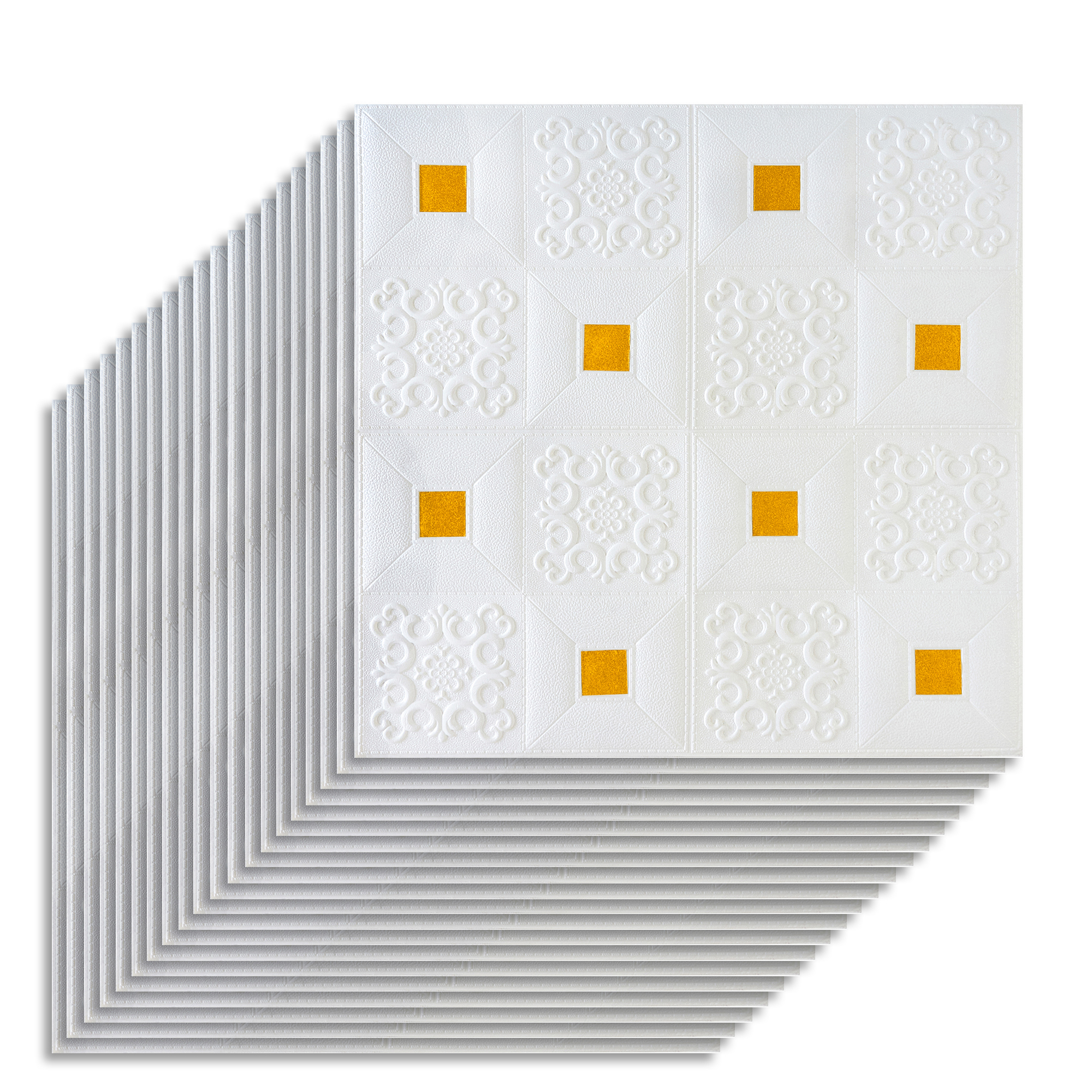 Изображение товара Комплект панелей ПВХ Lako decor Барокко Белый с золотом 700x700мм 9.8м² 20шт