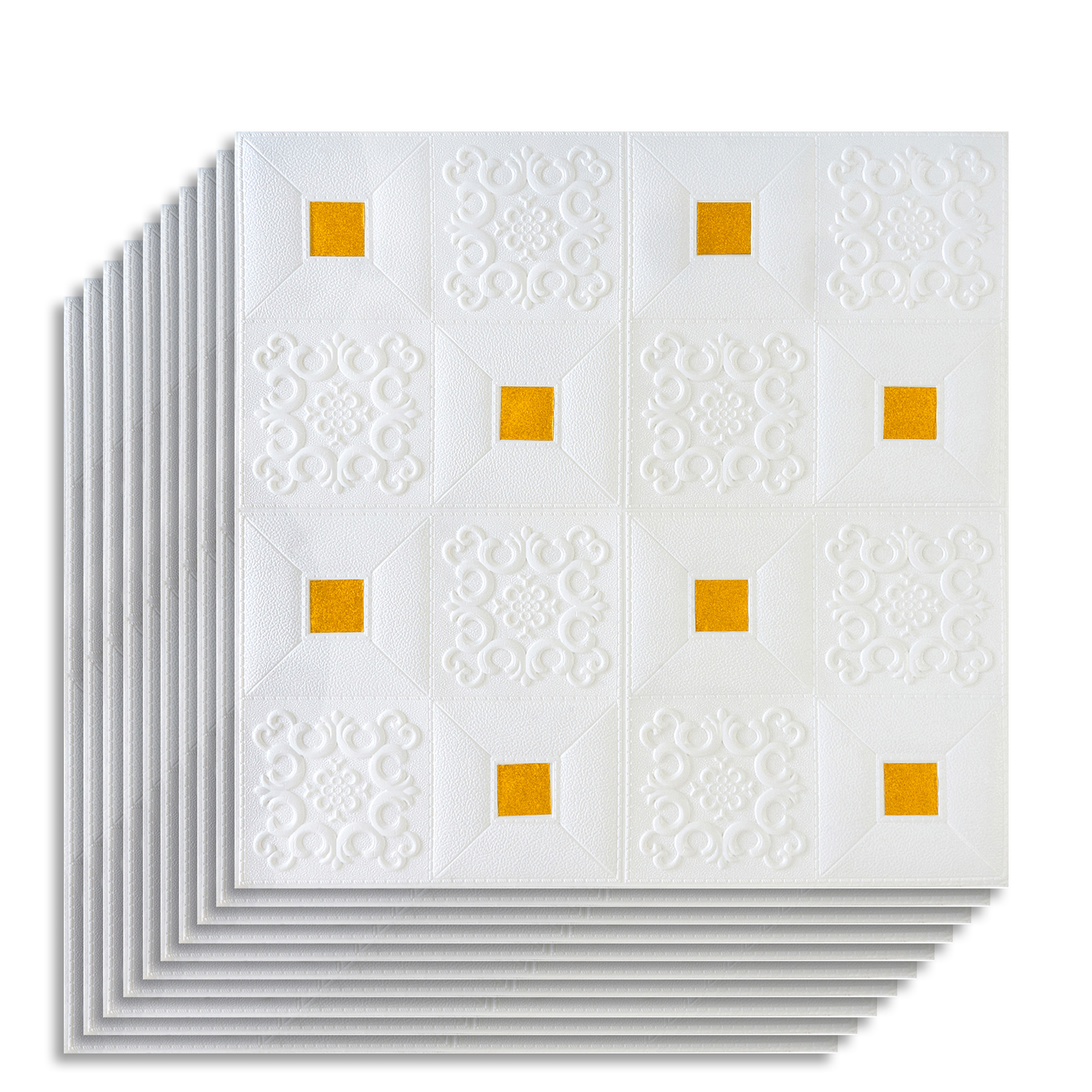 Изображение товара Комплект панелей ПВХ Lako decor Барокко Белый с золотом 700x700мм 4.9м² 10шт Изображение товара Комплект панелей ПВХ Lako decor Барокко Белый с золотом 700x700мм 4.9м² 10шт