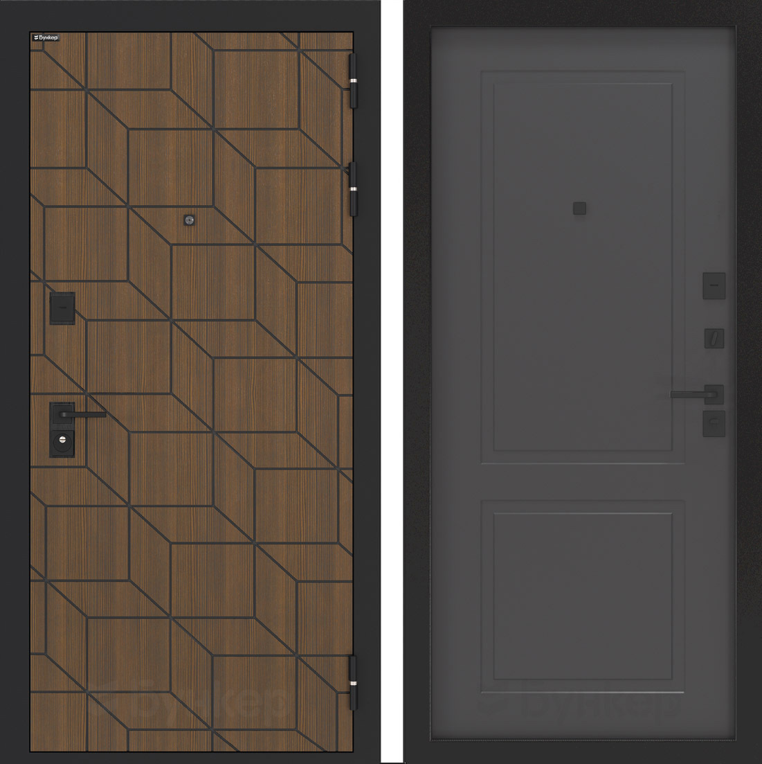 Изображение товара Входная дверь Бункер BN-03 Ларче правый 205x96см с панелью ФЛ-609 графит софт/ларче орех с черной патиной