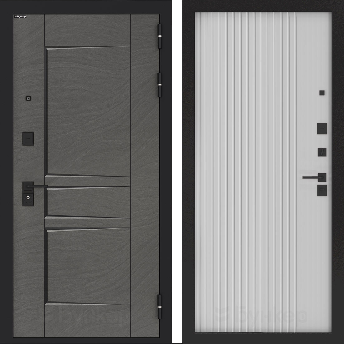 Изображение товара Входная дверь Бункер Дюна правый 205x96см с панелью «Хомс» белый софт/дюна муссон с черной патиной