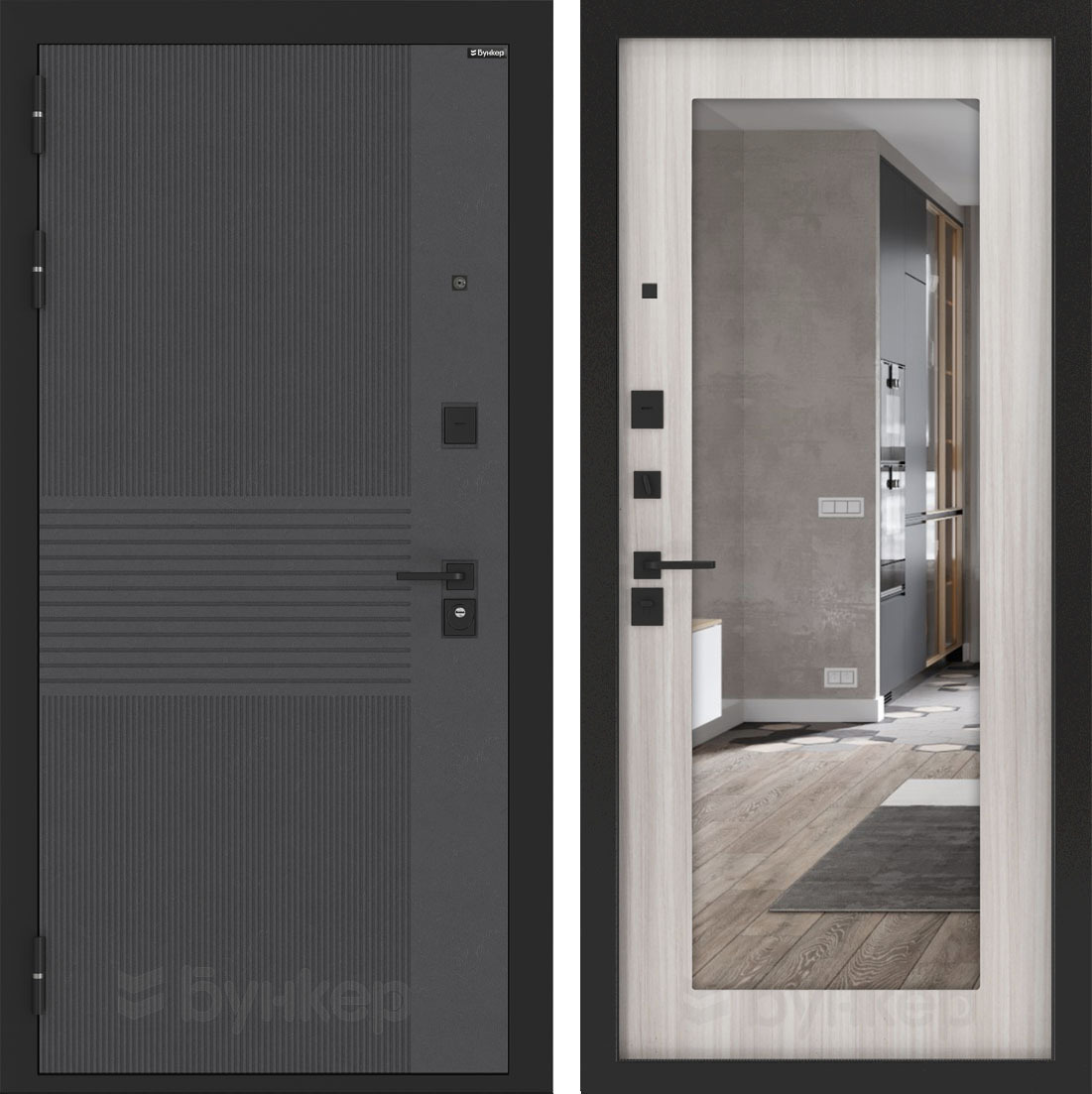 Изображение товара  BN-05 Входная дверь Бункер 205x88 см, левый, белый/лофт графит