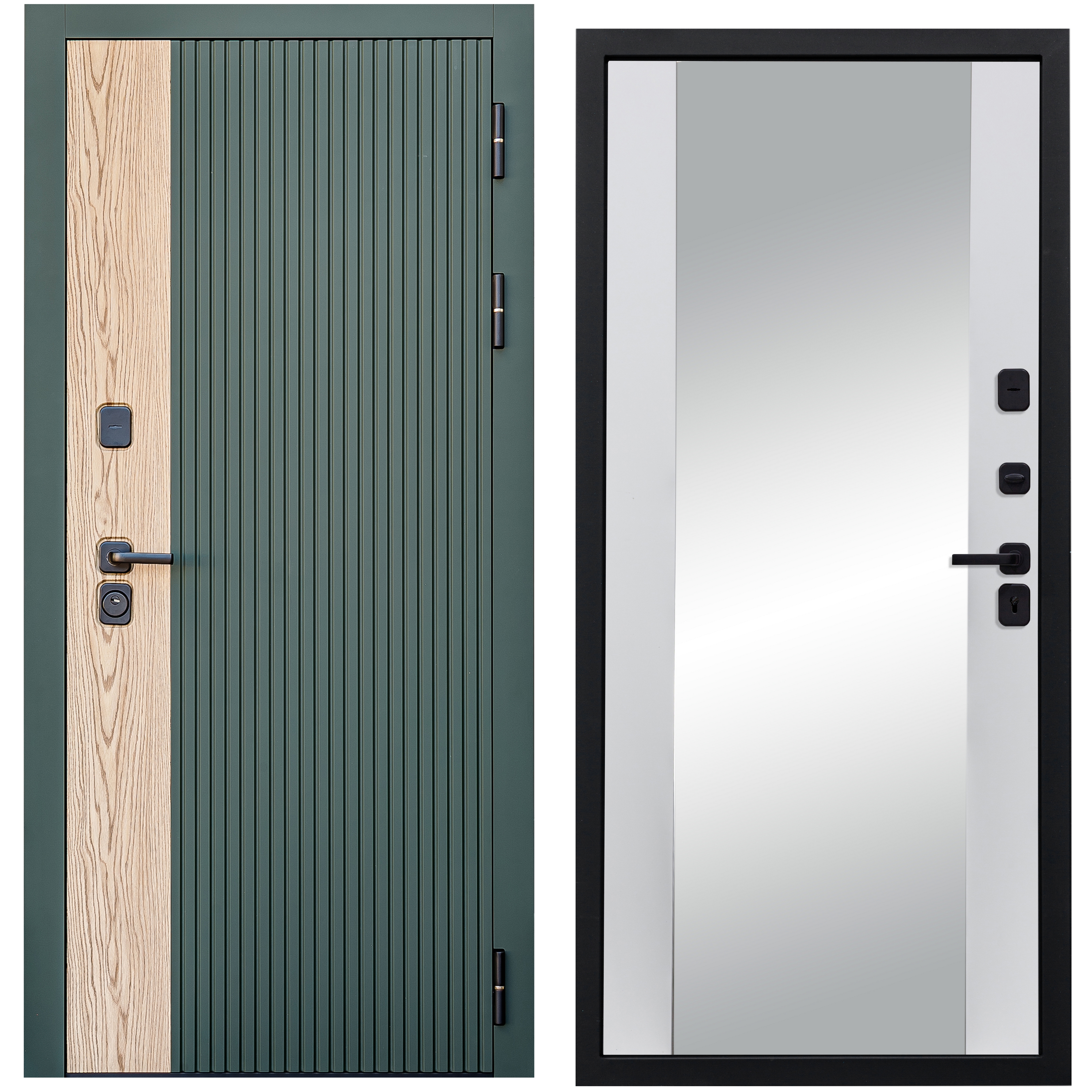 Изображение товара Входная дверь Diva 74 205x96см правый цвет Д15 белый софт/дуб натуральный/олива софт с зеркалом