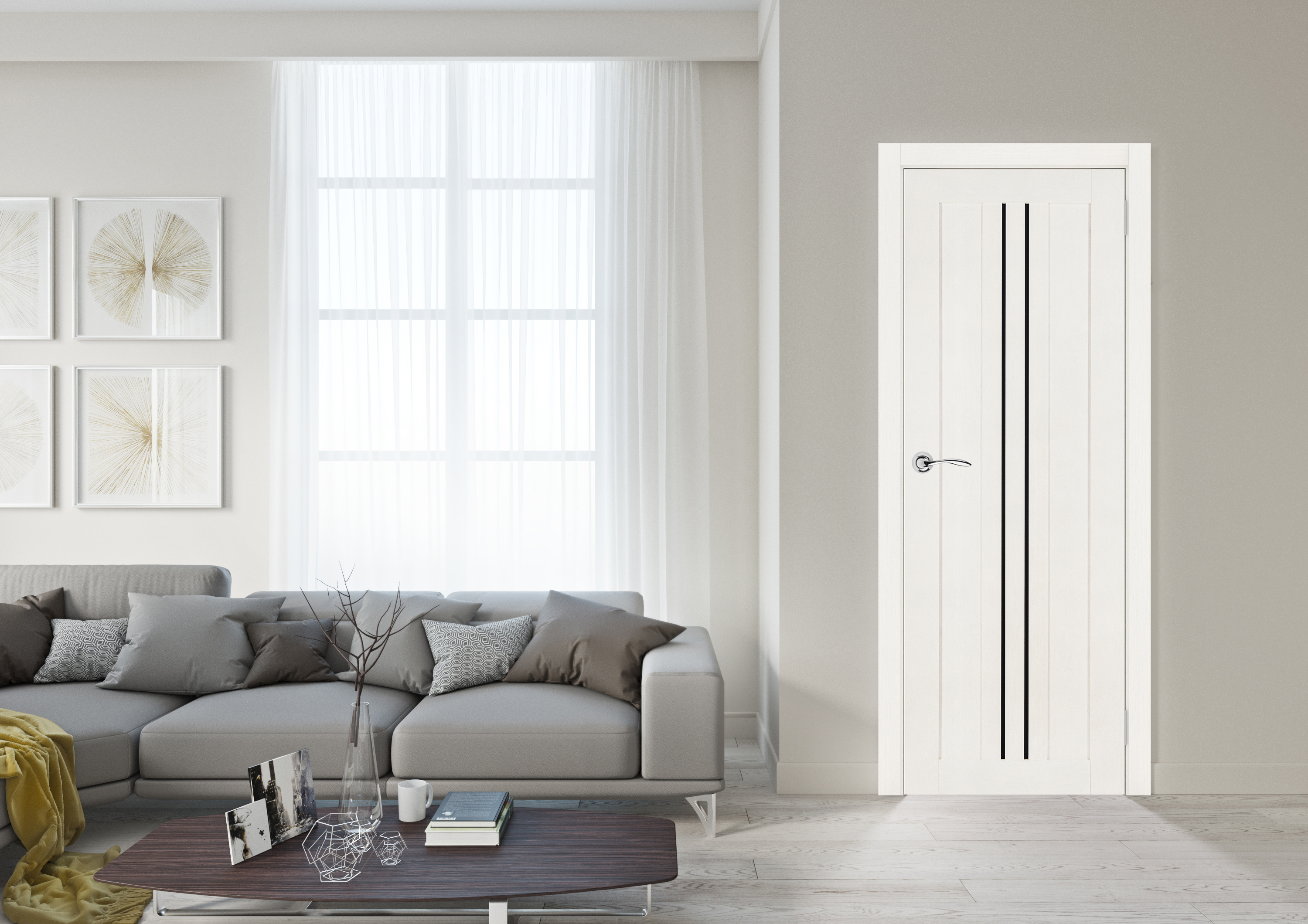 Изображение товара Комплект межкомнатной двери Лесма стиль Рондо 12 глухая 200x80см ПВХ Белое дерево