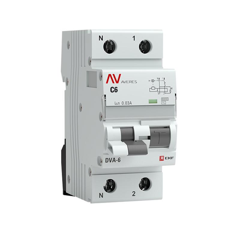 Изображение товара Дифференциальный автомат EKF Averes DVA-6 1P N C6 A 30 мА 6 кА AC rcbo6-1pn-6C-30-ac-av Изображение товара Дифференциальный автомат EKF Averes DVA-6 1P N C6 A 30 мА 6 кА AC rcbo6-1pn-6C-30-ac-av