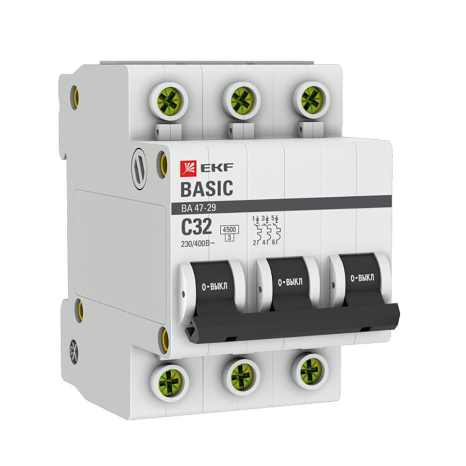 Изображение товара Выключатель автоматический EKF Basic mcb4729-3-32C 3Р 230В 32А