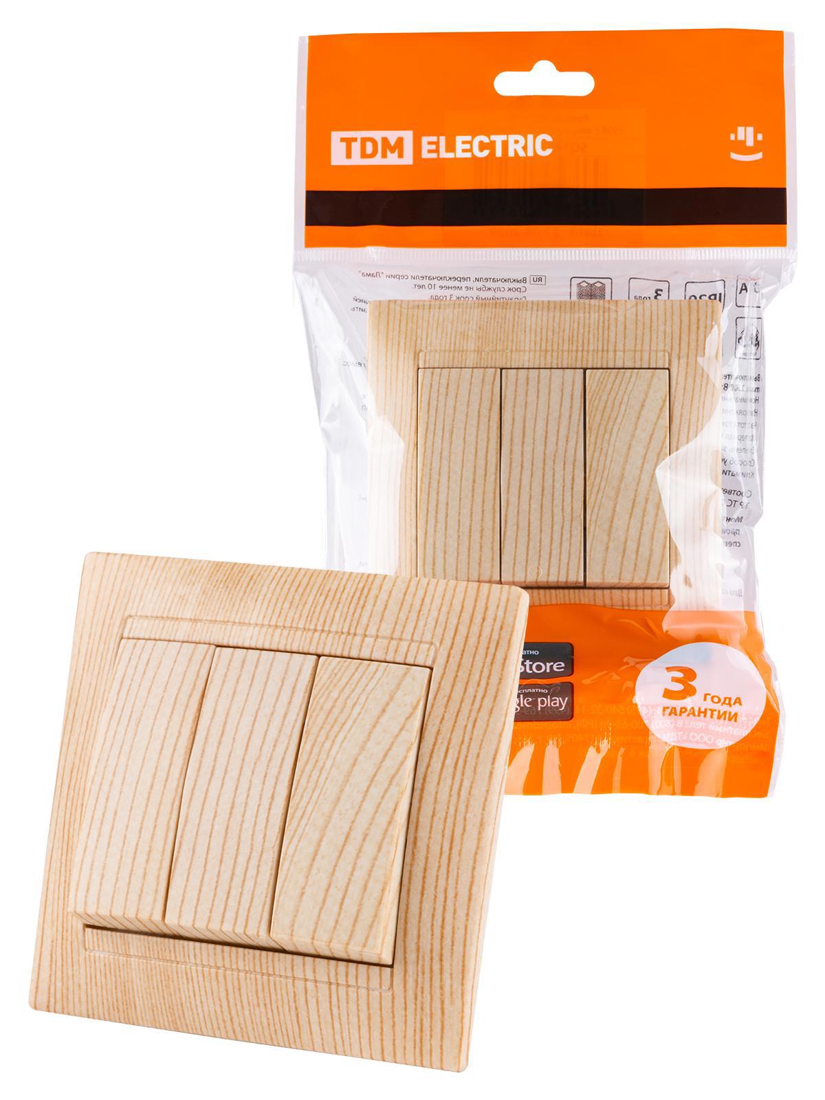 Изображение товара Выключатель встраиваемый SQ1815-0303 Лама 3 клавиши сосна