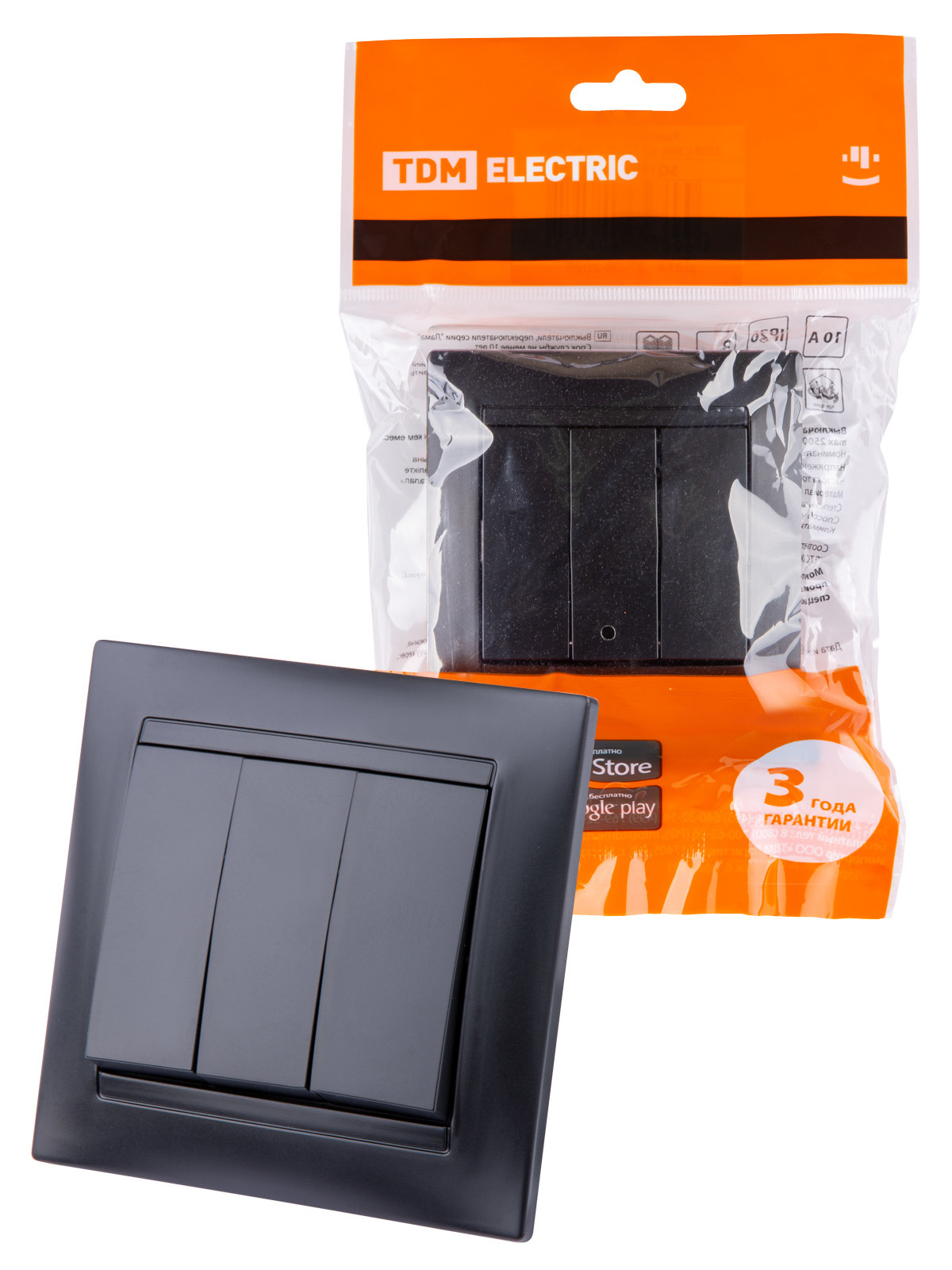 Изображение товара Выключатель встраиваемый Tdm electric Лама SQ1815-0603 3 клавиши графит
