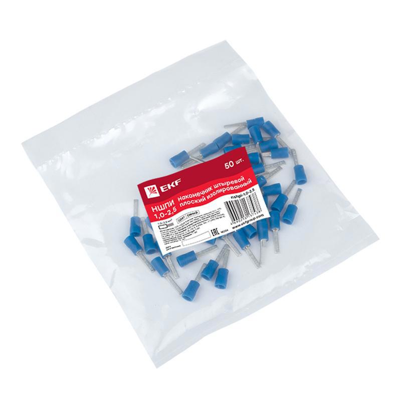 Изображение товара EKF НШПИ 1-2.5 мм серо-голубой 20 мм 50 шт штыревый плоский изолированный