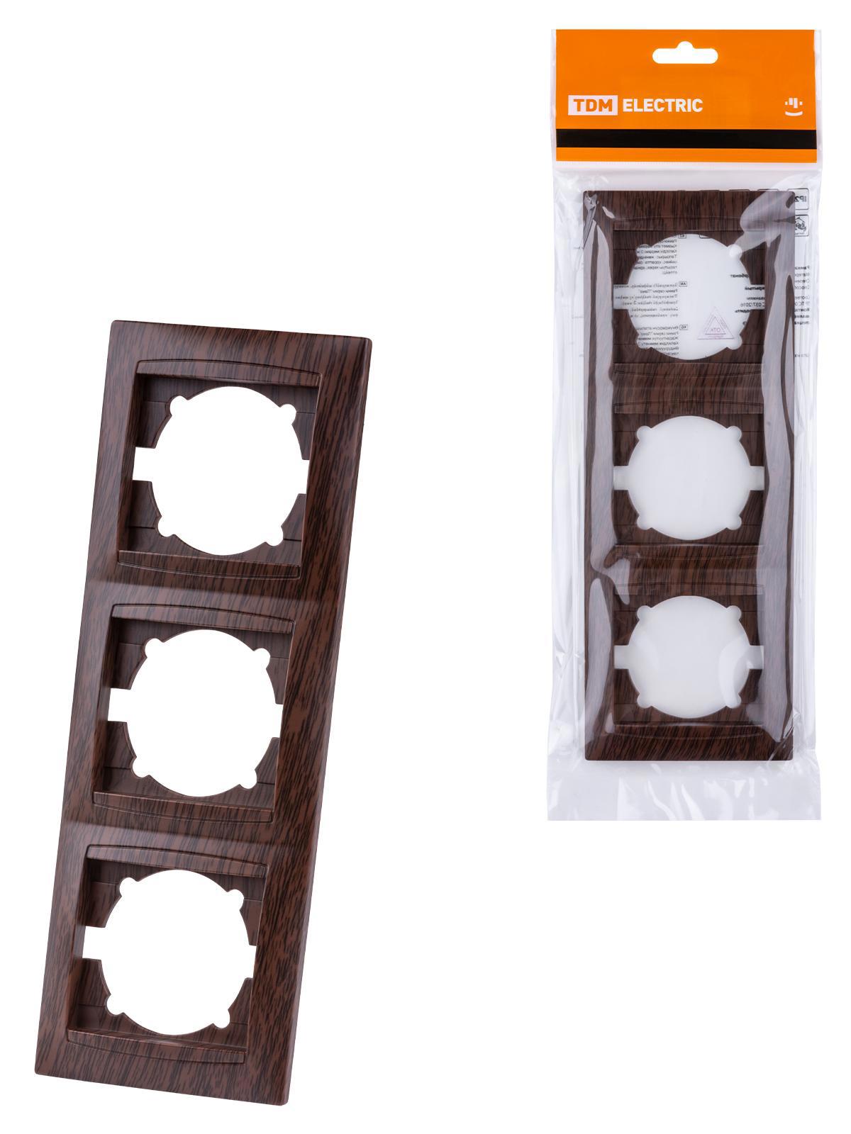 Изображение товара Рамка для розеток и выключателей Tdm electric Лама 3 поста вертикальная цвет венге