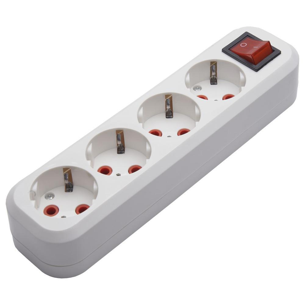 Изображение товара Розетка переносная разборная 4-местная Stekker Бруна с заземлением с выключателем цвет белый