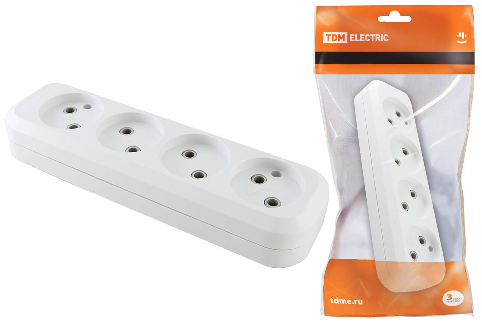 Изображение товара Колодка для удлинителя TDM Electric SQ1806-0011 4 розетки без заземления 2500 Вт цвет белый