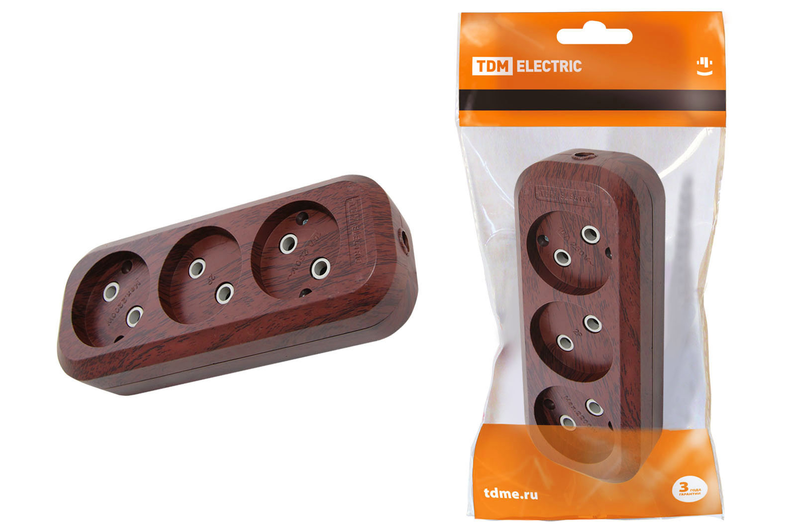 Изображение товара Колодка для удлинителя TDM Electric SQ1806-0061 3 розетки без заземления 4000 Вт цвет белый