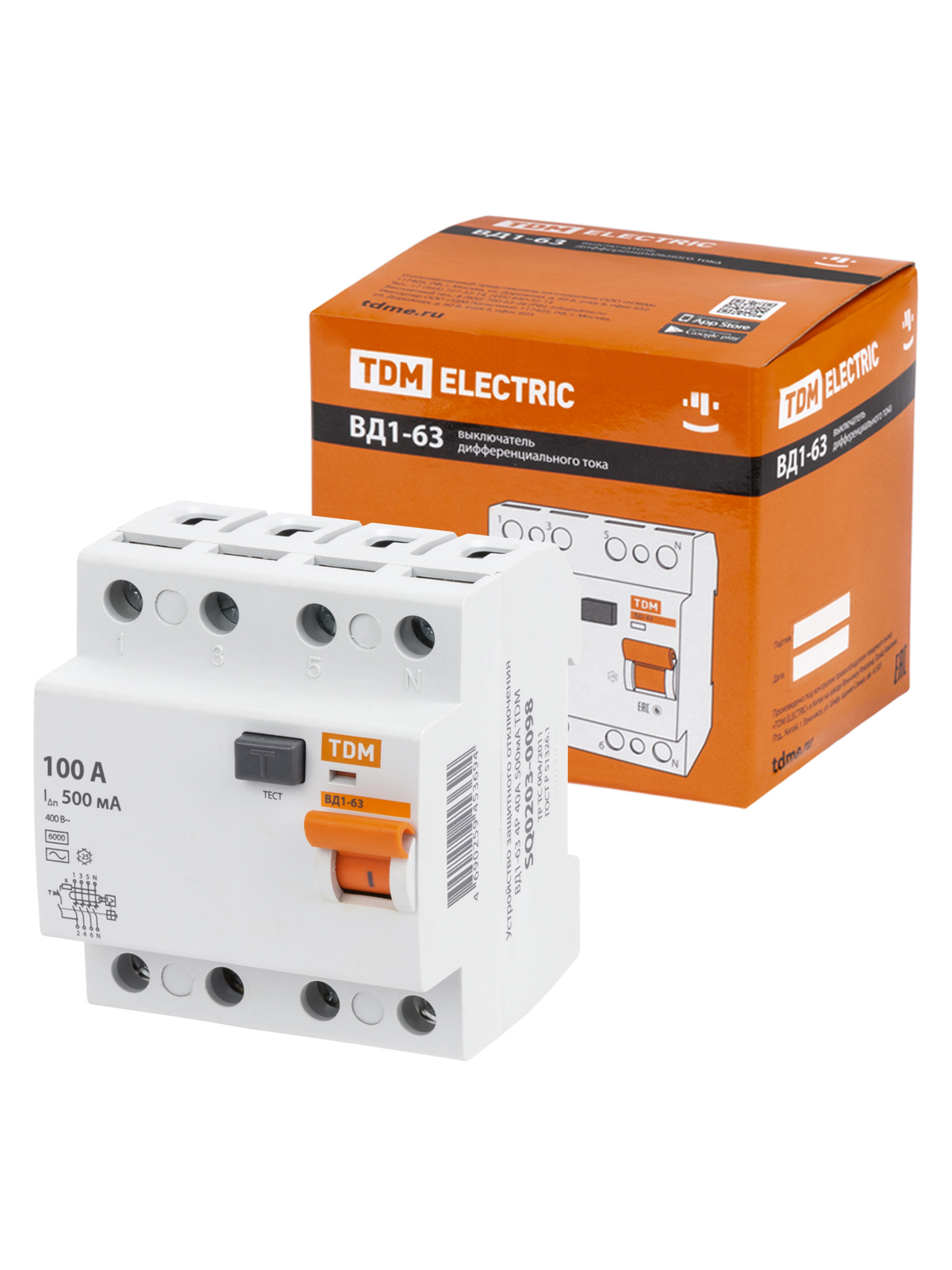 Изображение товара УЗО Tdm Electric ВД1-63 4 полюса 100А 500мА для безопасной защиты Изображение товара УЗО Tdm Electric ВД1-63 4 полюса 100А 500мА для безопасной защиты