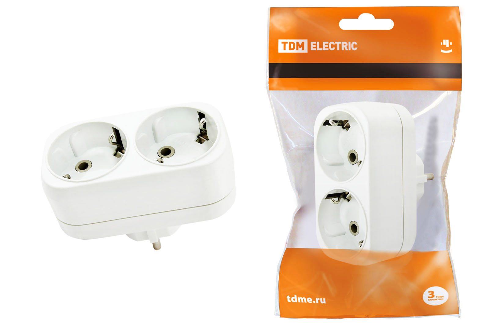 Изображение товара Разветвитель TDM Electric 2 розетки с заземлением 16 А цвет белый