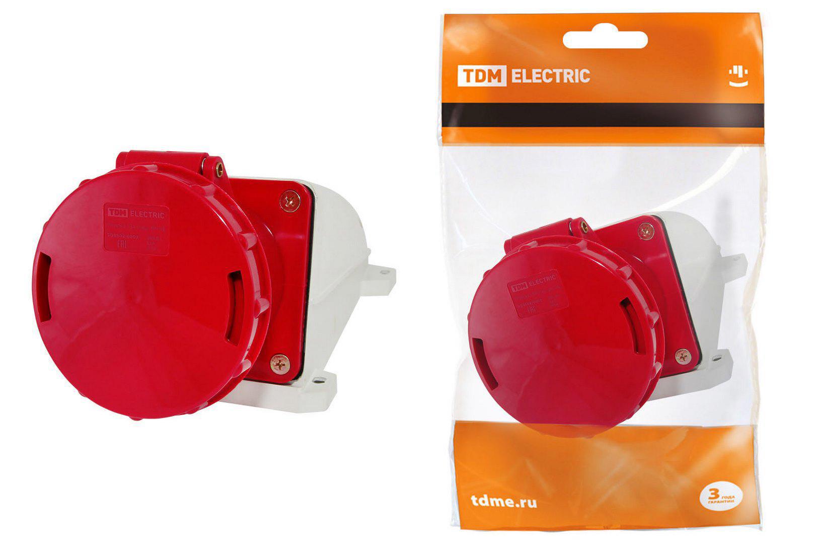 Изображение товара Розетка 134 стационарная TDM Electric 3Р+РЕ 63А 380В IP54
