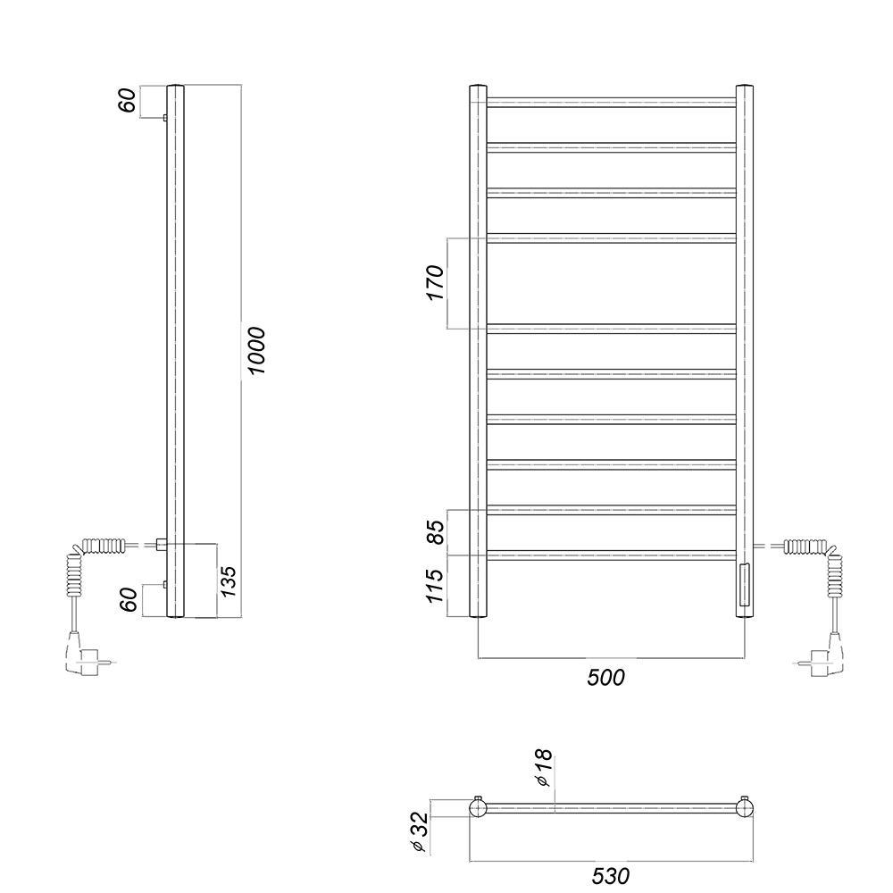 Изображение товара Электрический полотенцесушитель DOMOTERM Медея П10 113 Вт хром с терморегулятором
