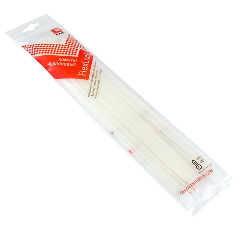 Изображение товара Кабельная стяжка EKF FlexLock PROxima P6.6 3.6x300 мм нейлон цвет белый 100 шт.