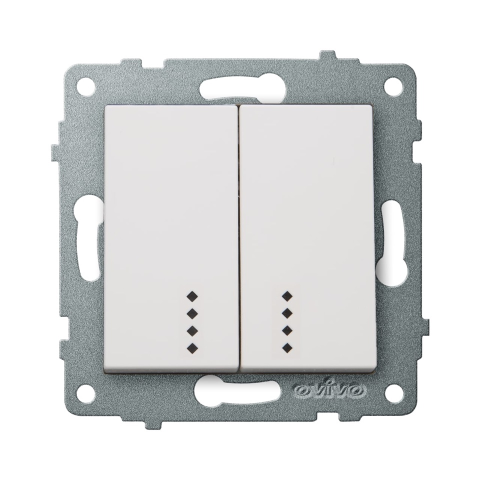 Изображение товара Выключатель встраиваемый Ovivo Loft 2 клавиши с индикацией белый 600-000201-203