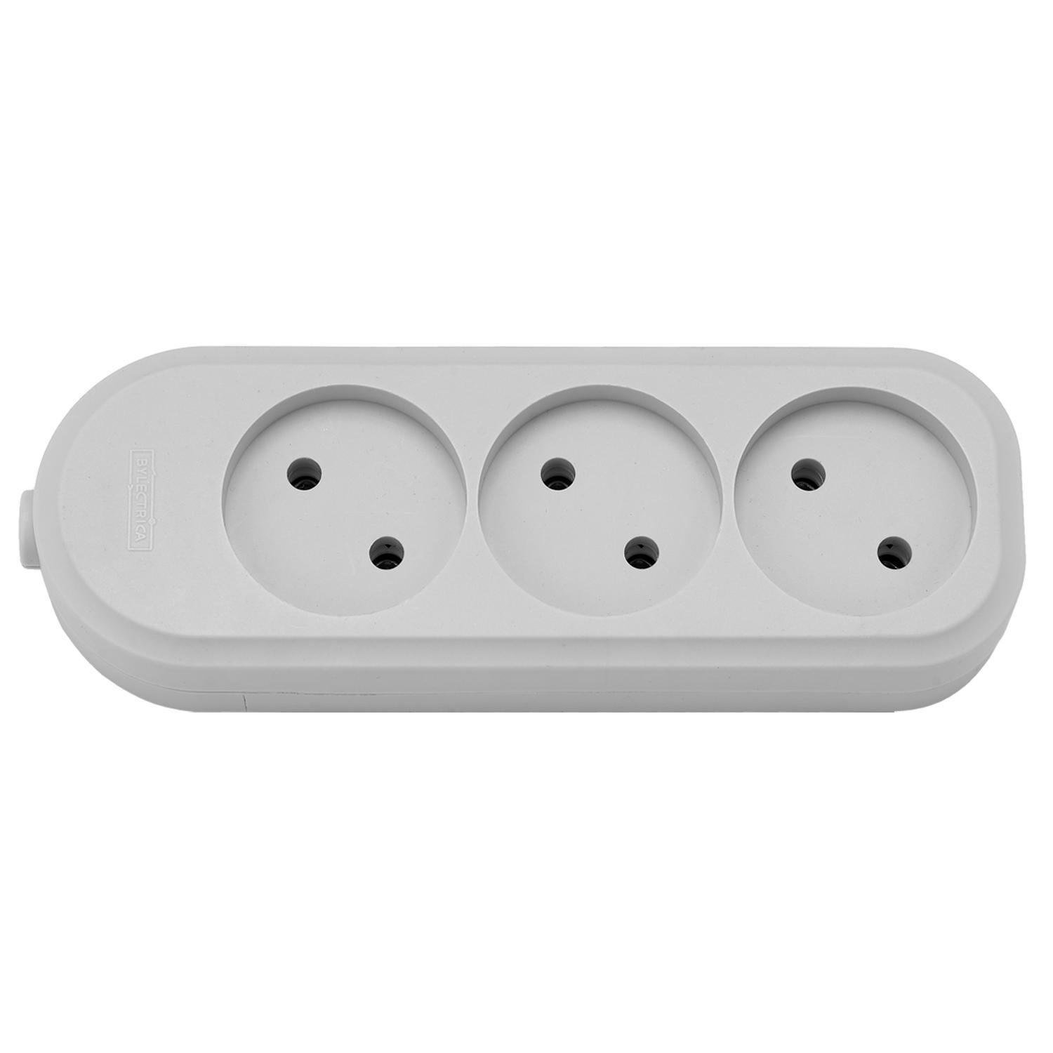 Изображение товара Розетка тройная переносная Bylectrica Р16-9161 с суппортом без заземления цвет серый