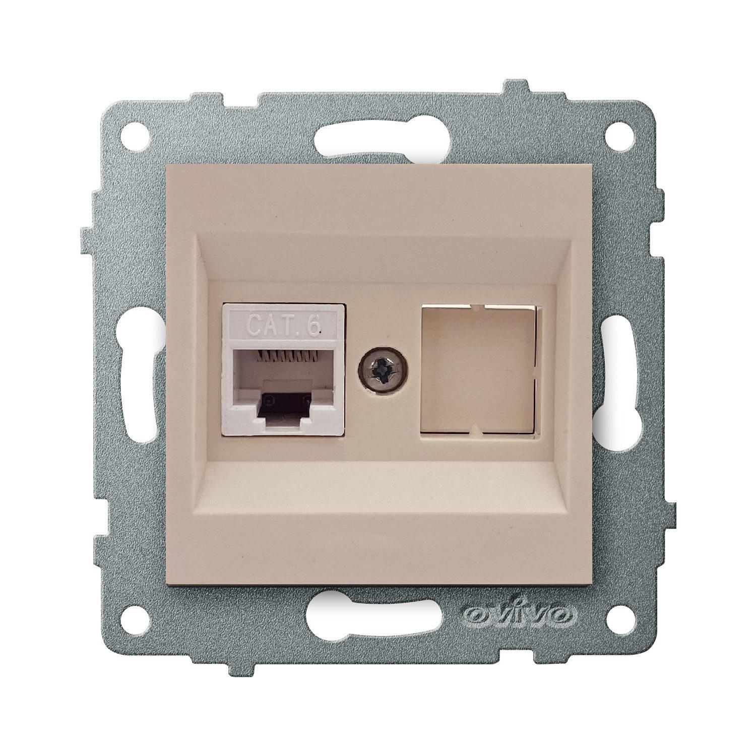 Изображение товара Встраиваемая розетка RJ45 Ovivo Loft с заземлением, кремовая, IP20 Изображение товара Встраиваемая розетка RJ45 Ovivo Loft с заземлением, кремовая, IP20